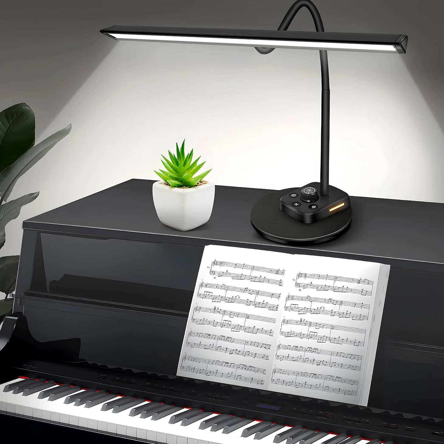 Klavierlicht, verbesserte LED-Klavierlampe für große/aufrechte und digitale Klaviere, Notenständer-Lampe mit verstellbarem Schwanenhals, Auto-Off-Timer, 5 Farbmodi, dimmbar und USB-Ladeanschluss
