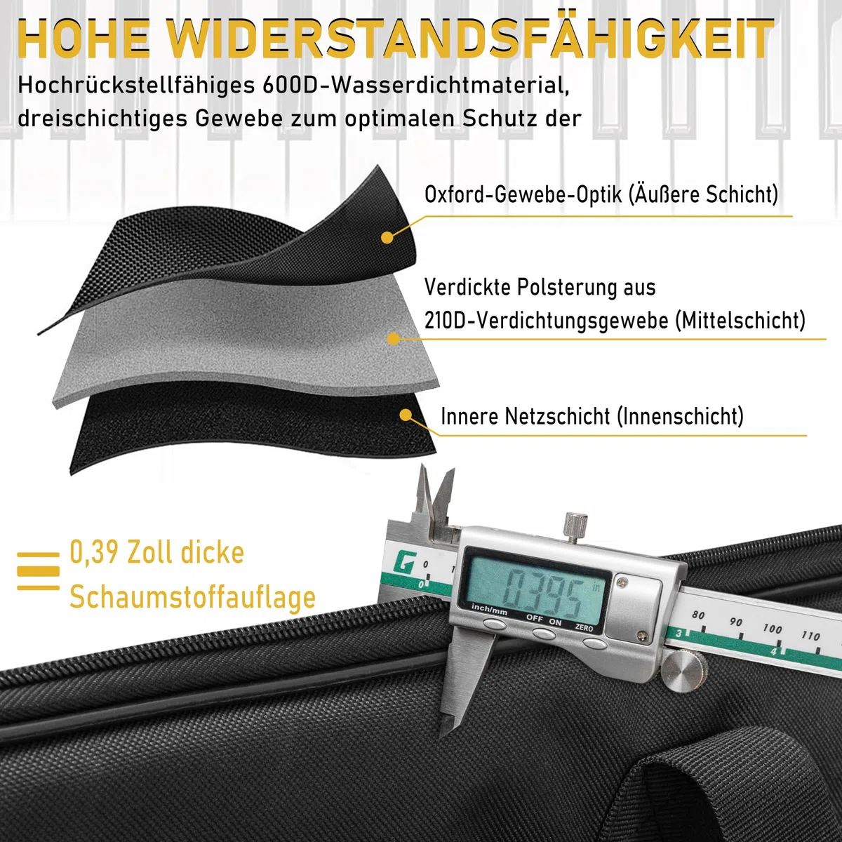 88 Key Keyboard Tasche, Robuste 600D Oxford Keyboardtasche mit 10 mm Polsterung, Griffen und Schultergurten für Digitales E-Piano (146x45.7x20.3CM)
