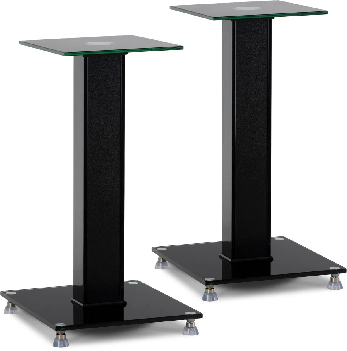 Pronomic SLS-282 BK Lautsprecher Stative Paar - Stilvolles Design mit 2 Glasplatten - Höhenverstellbare Spikes Plus Gummifüße - Verdeckte Kabelführung auf der Rückseite - 10 kg Tragfähigkeit