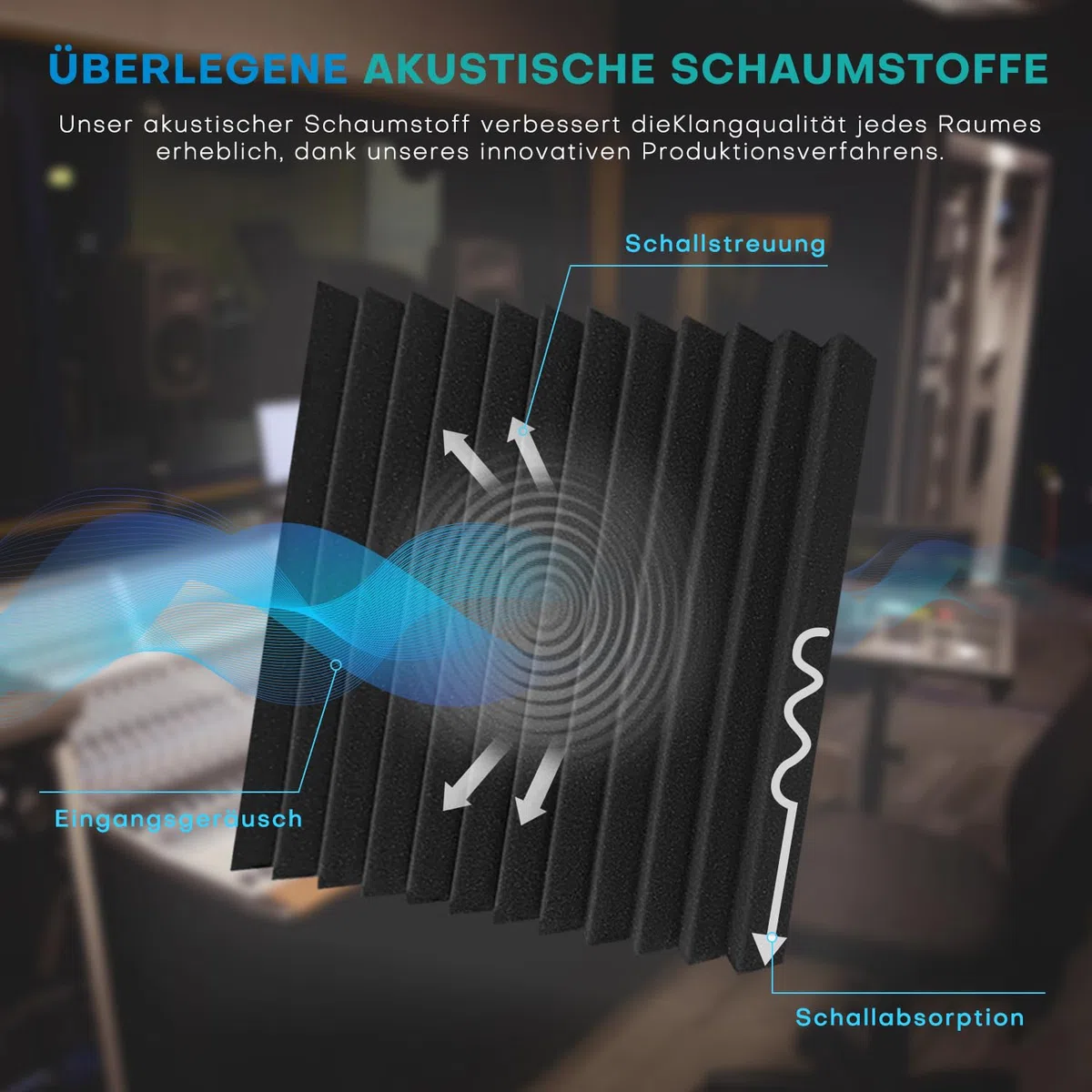 Knightsacoustic 52 stück Akustikschaumstoff Akustikschaumplatten, 2.5 x 30 x 30 cm Schallabsorber Akkustikschaumstoff Schallschutz für Tonstudio, Schwarz