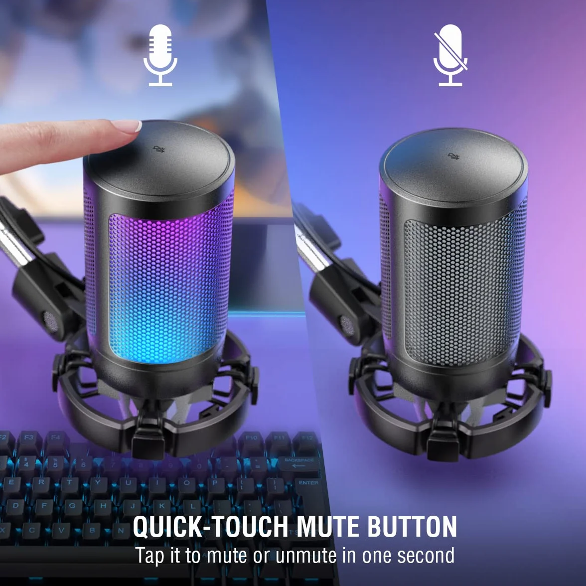 FIFINE Gaming Mikrofon PC mit Arm, USB Microphone Kit mit Stummschalttaste für Podcast Streaming Studio, MAC PS4 PS5