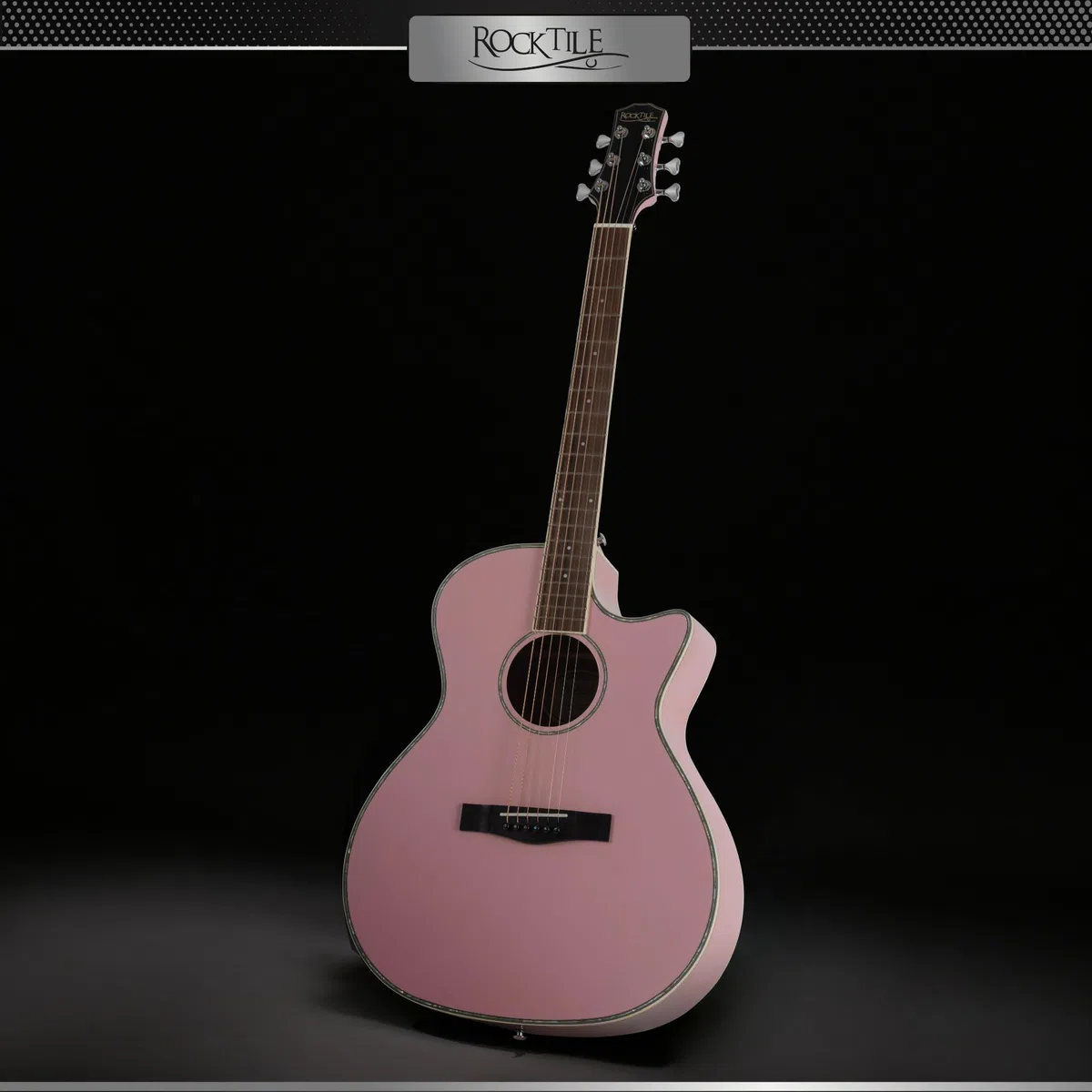 Rocktile WSC-150C-PK Westerngitarre - 6-saitige Grand Auditorium Akustikgitarre mit Cutaway - massive Fichtendecke & Mahagoni-Korpus - Palisandergriffbrett - Gloss Finish - Pink