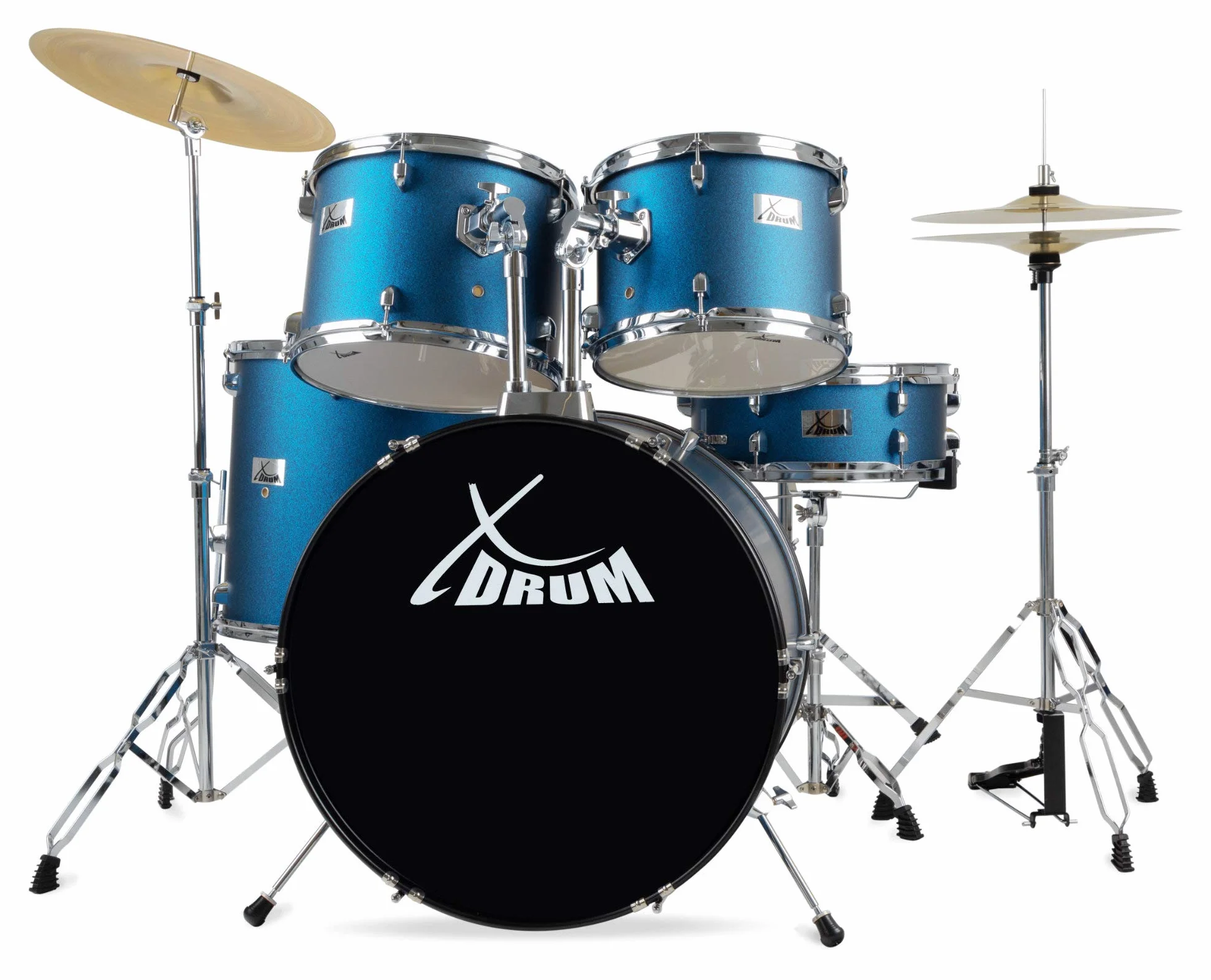 XDrum Semi 22" Standard Schlagzeug Satin Blue Sparkle - 22" BD, 12" TT, 13" TT, 16" FT, 14" SD - inkl. Schule - Blau
