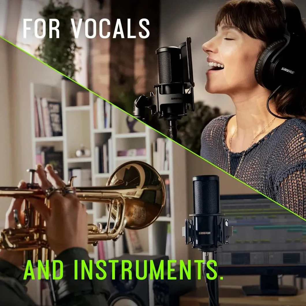Shure SM4 Studio Recording Mikrofon, XLR Heimstudio Kondensator Mikrofon Optimiert für sanfte Vocals bis zu Lauten Instrumenten mit Mix-Ready Audio - robuste Metallbauweise (SM4-K-KIT)