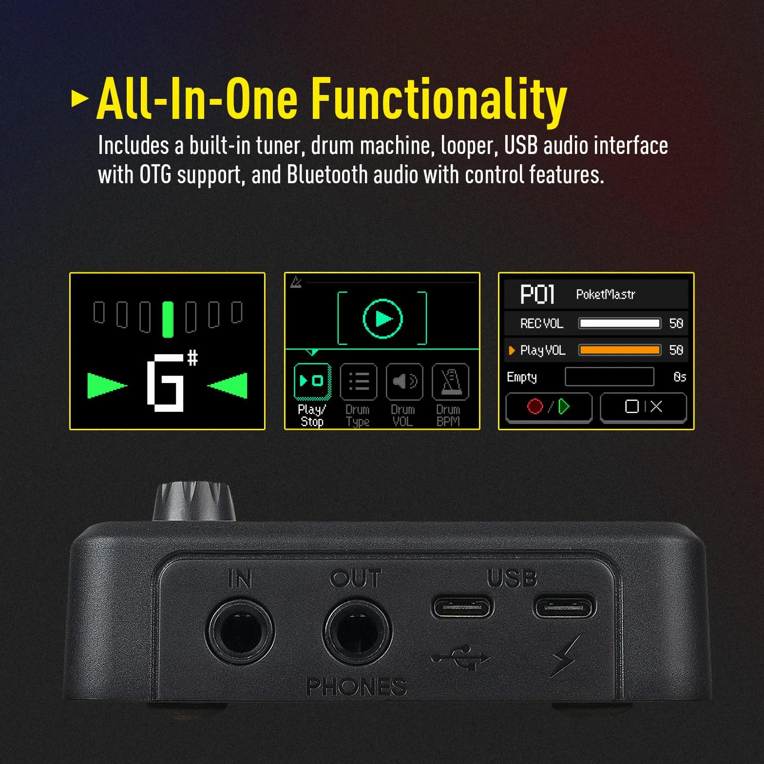 SONICAKE Gitarren Effektpedal Multi-Effekte 9 Effektmodule 100 Presets 20 Amp/Cab Gitarren Effektprozessor OTG USB Audio Interface BT mit APP Pocket Master Schwarz