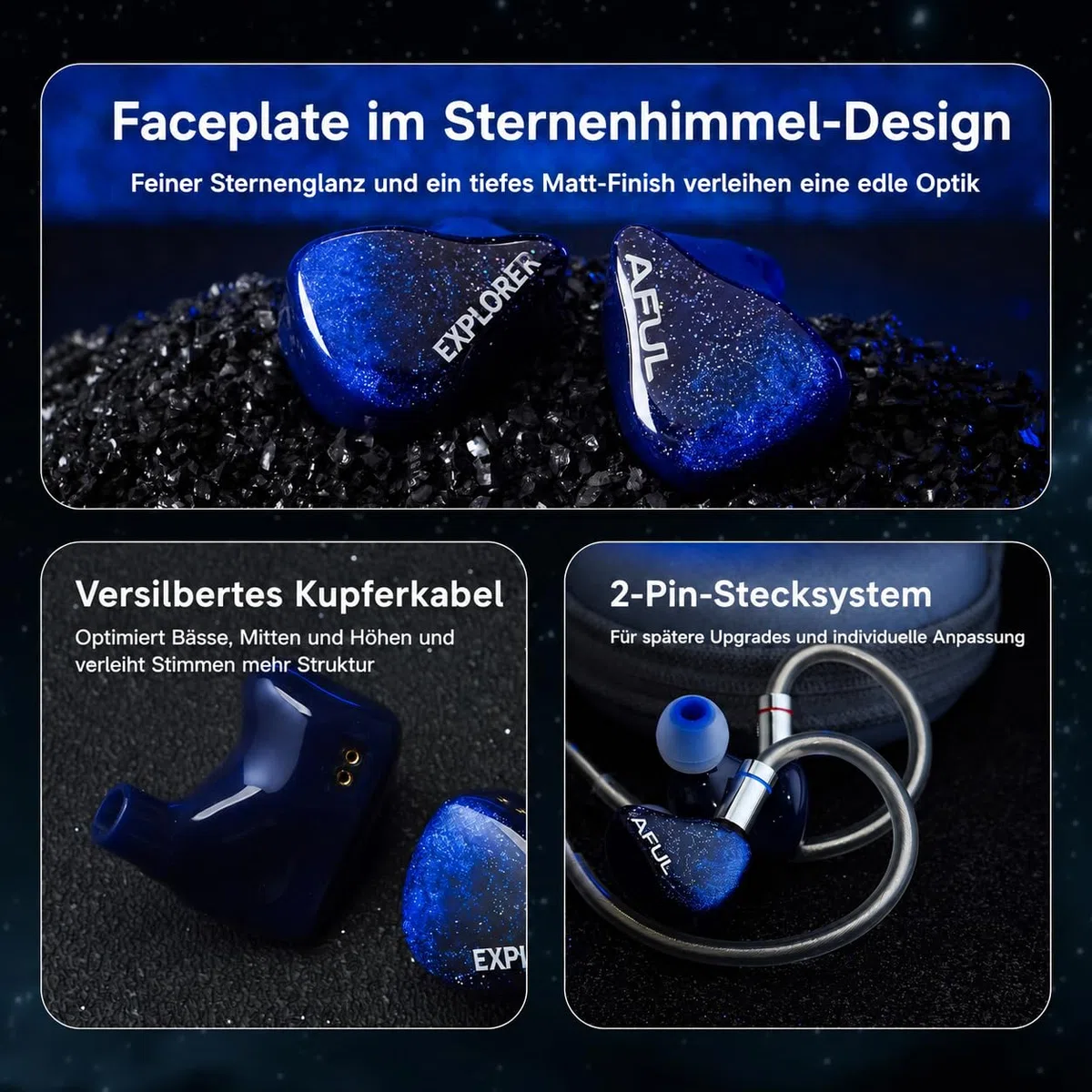 HiFiGo AFUL Explorer Hybrid-IEM Kopfhörer, 1DD+2BA, 2Pin-Kabel, 3,5mm | Ausgewogener 1DD+2BA Hybrid-IEM mit RLC-Weiche, 3D-Resonator, ergonomischer Passform und versilbertem Kupferkabel