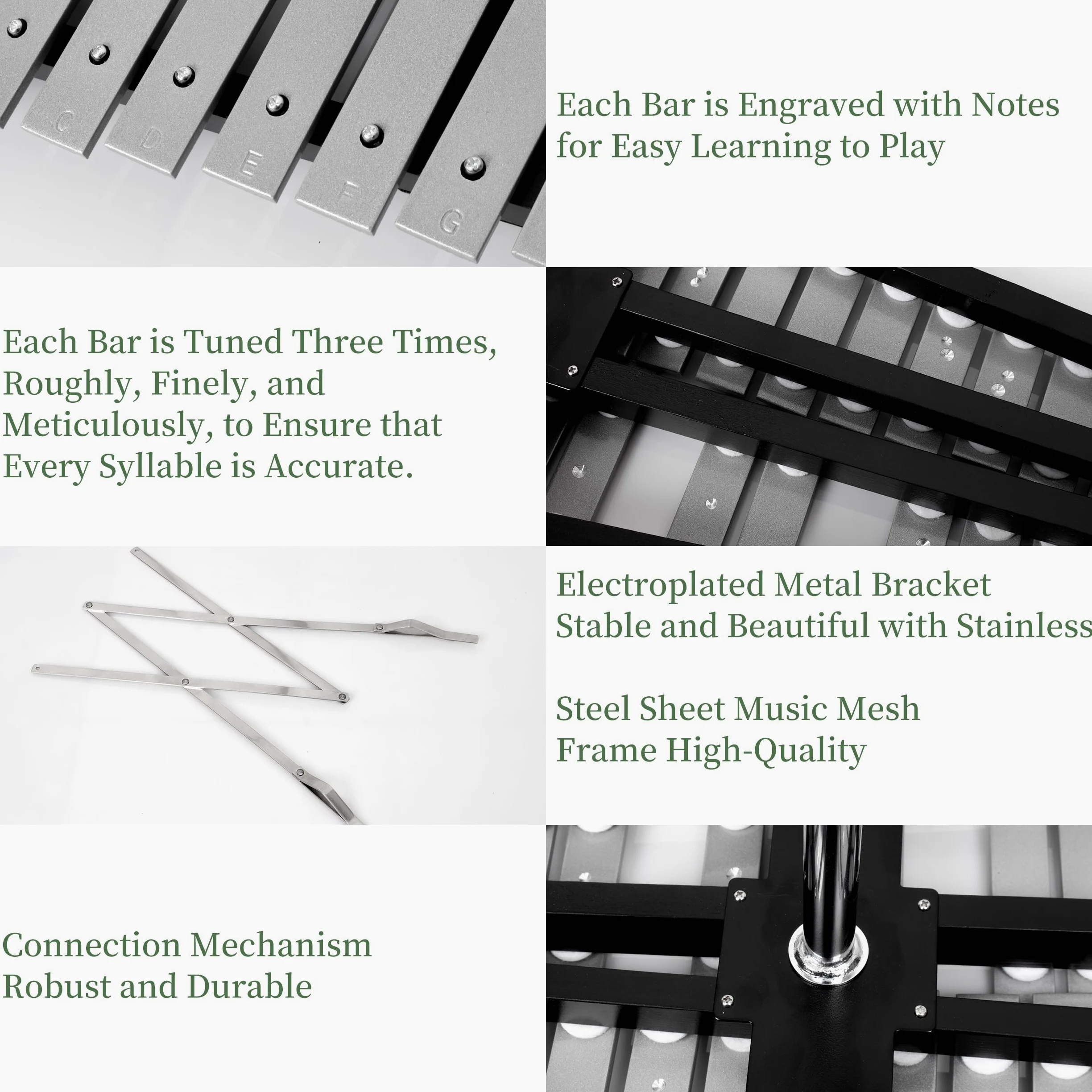 Glockenspiel 32 Tönen Xylophon Handpercussion Holzrahmen Aluminium Xylophone Percussion Kit Glockenspiel Set mit Höhenverstellbarem Ständer, Gedämpftes Übungspad, 3 Paar Schlägel, Tragetasche