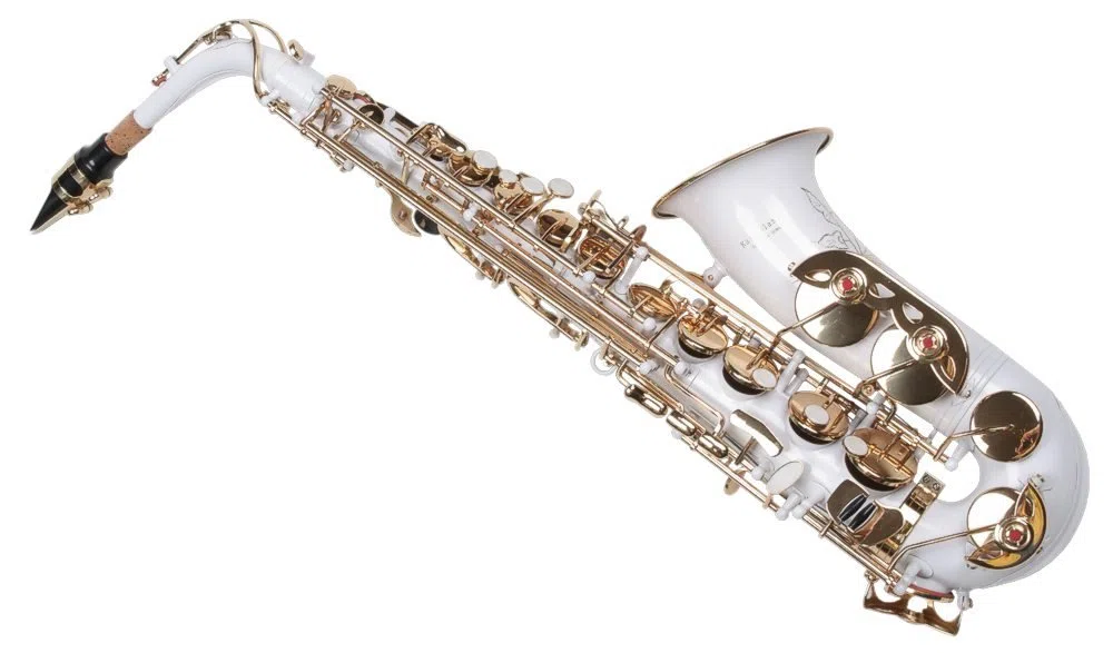 Alt Saxophon, weiß/gold, mit Koffer