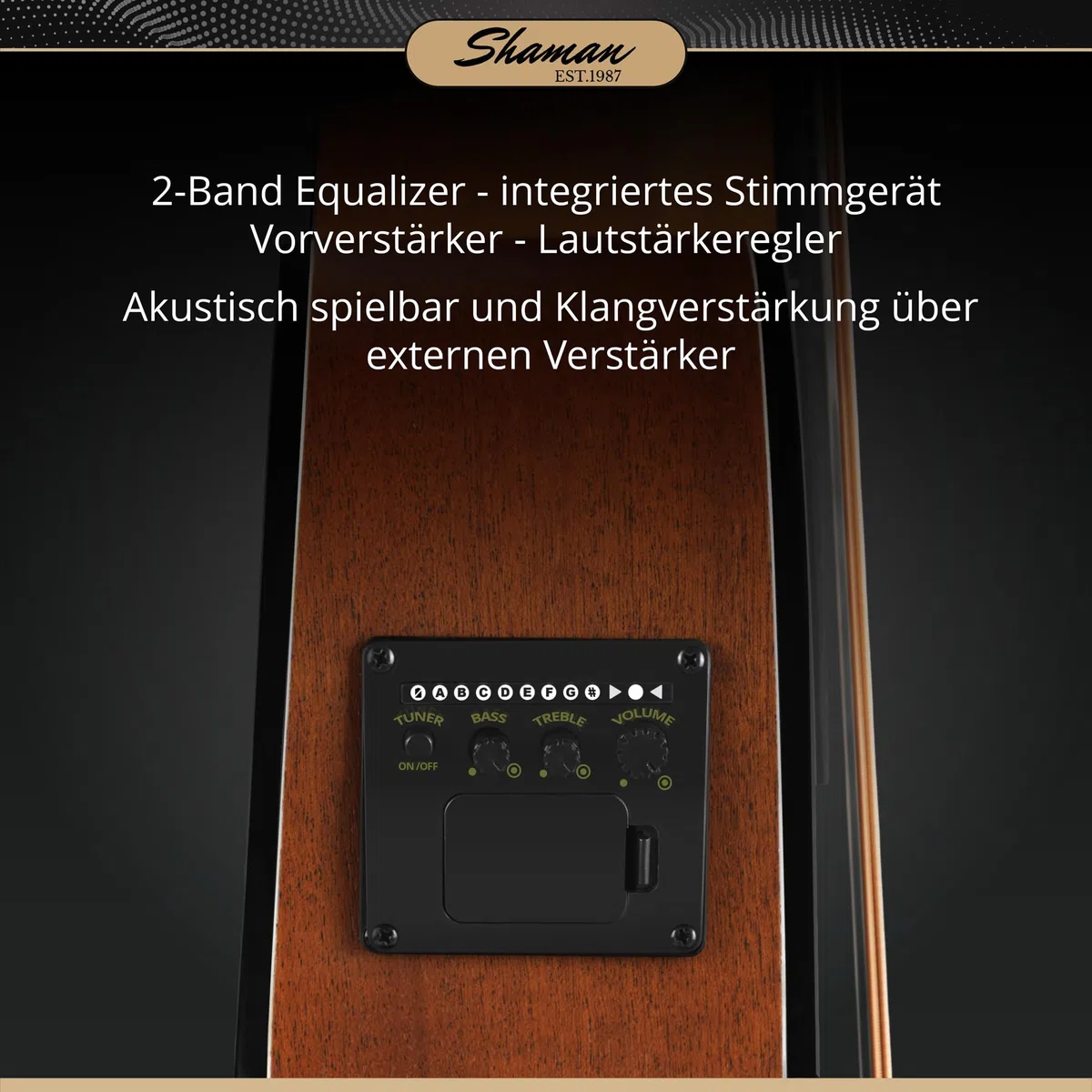 Shaman ABM4-50E-NT Akustik Bass 4-Saiter Short-Scale Bass mit Tonabnehmer Piezo-Elektronik Stimmgerät Mahagoni Fichte Korpus Natur