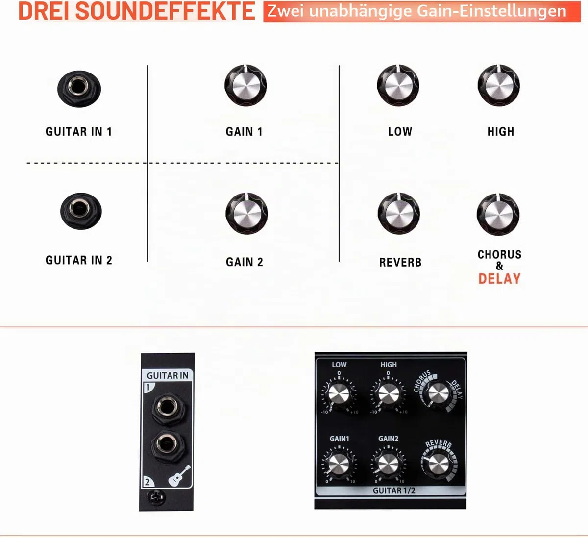 Coolmusic BP60D 60 W x 2 Lautsprecher batteriebetriebener Verstärker für Akustikgitarre, tragbarer Bluetooth-Lautsprecher mit Reverb Chorus Delay-Effekt, 7 Eingänge