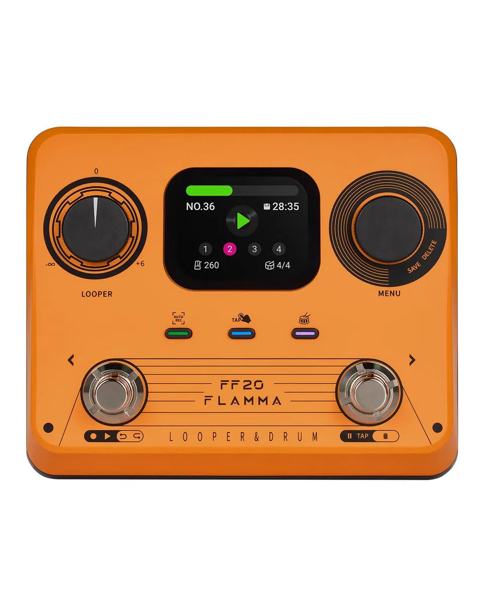 FLAMMA FF20 Looper-Pedal mit integrierter Drum-Maschine – 300 Min Stereo-Aufnahme, 220 Drum-Grooves, 100 Speicherplätze, Time-Stretch, Auto-Record, USB & Kopfhörerausgang – für Gitarre & Bass