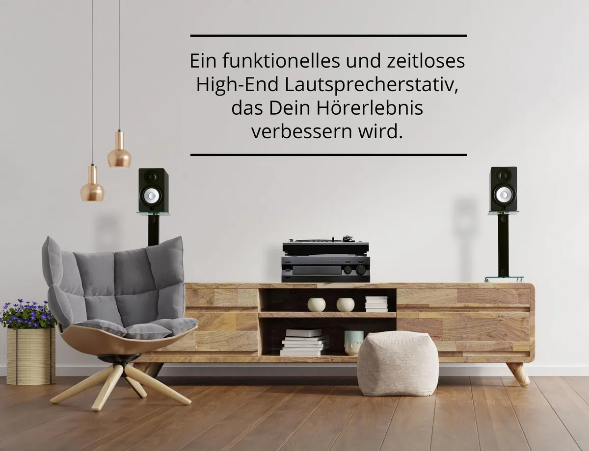 Pronomic SLS-282 BK Lautsprecher Stative Paar - Stilvolles Design mit 2 Glasplatten - Höhenverstellbare Spikes Plus Gummifüße - Verdeckte Kabelführung auf der Rückseite - 10 kg Tragfähigkeit