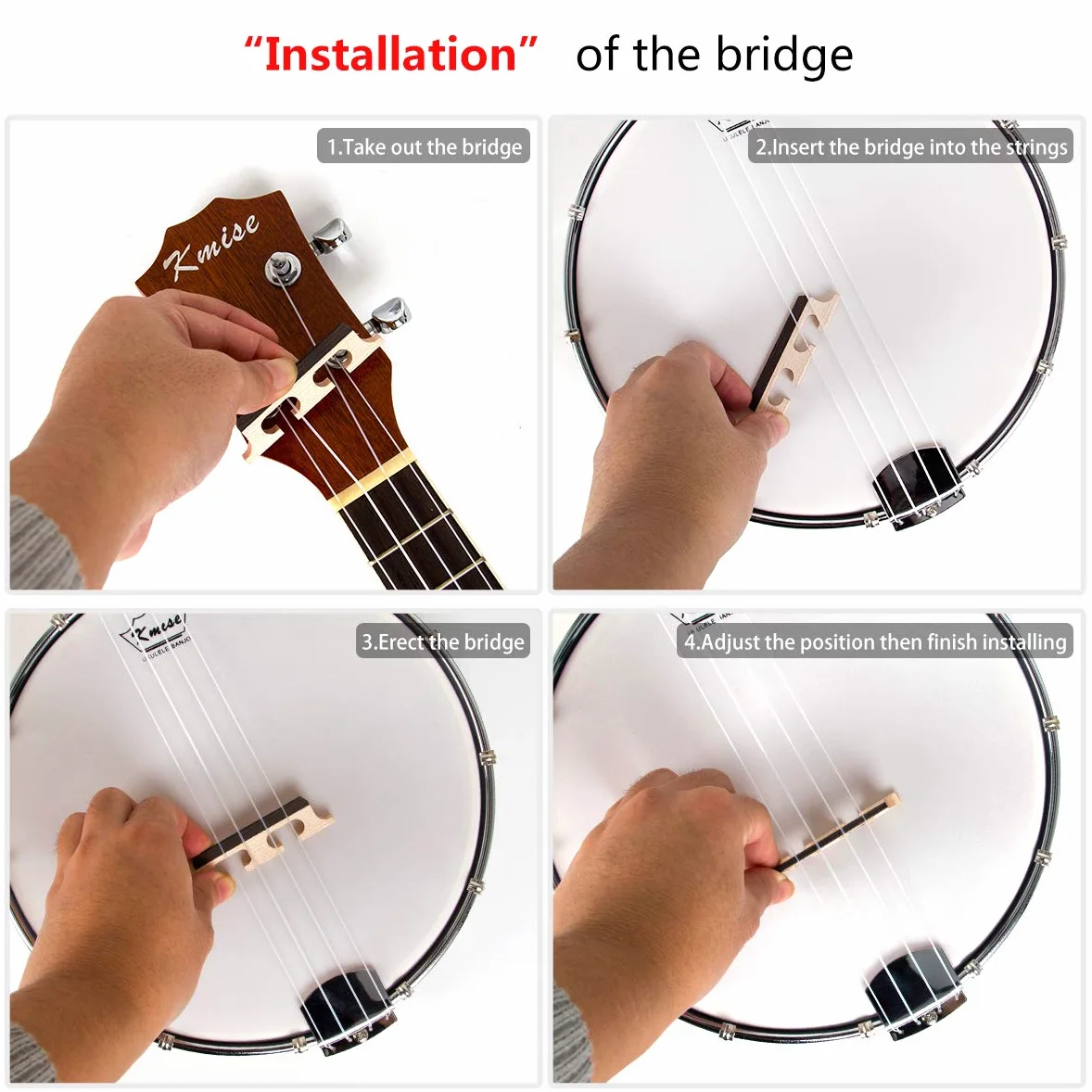 Banjo-Ukulele, Konzertgröße, 58,4 cm, mit Tasche, Stimmgerät, Gurt, Saiten, Tonabnehmer, Lineal, Schraubenschlüssel, Brücke (Beige)