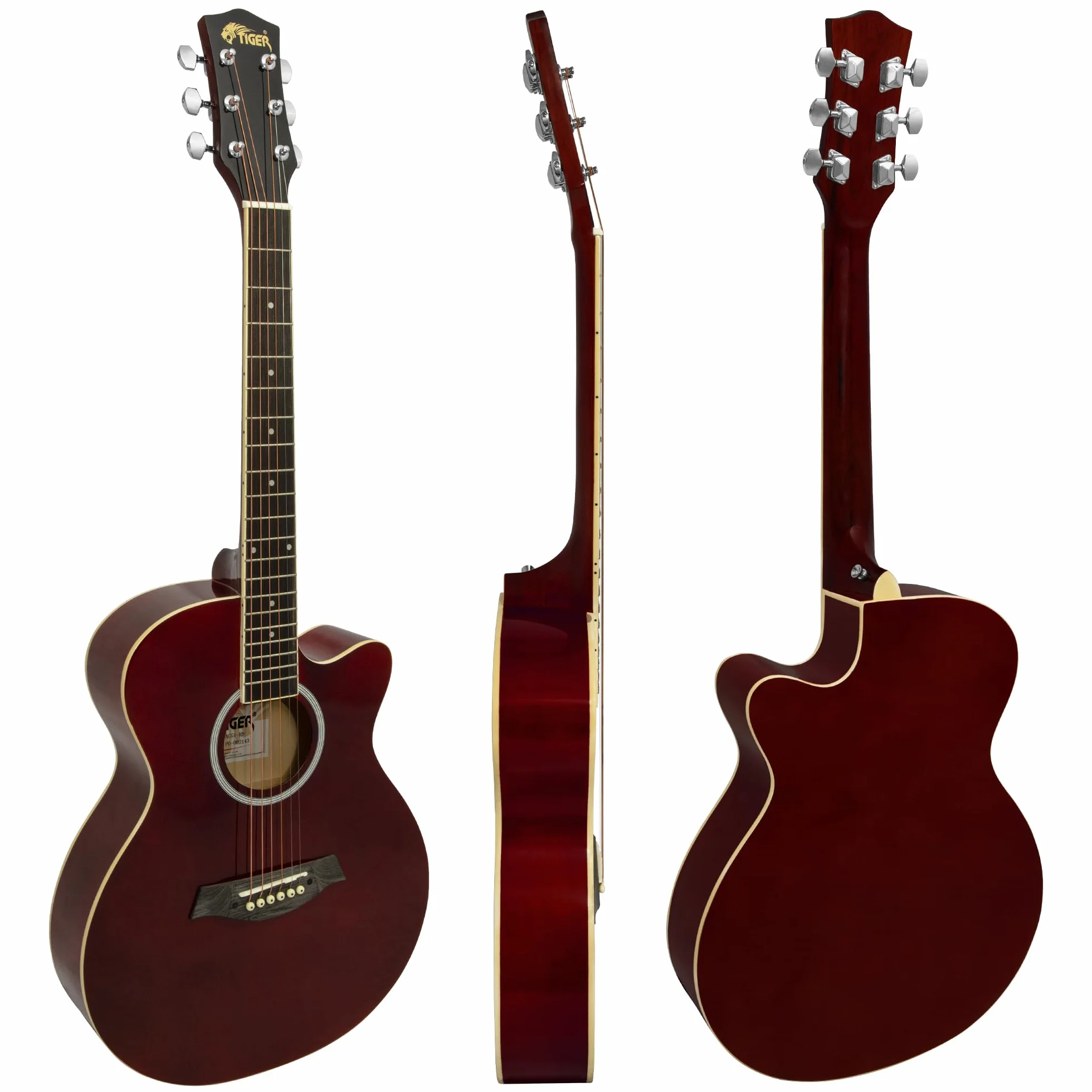 TIGER ACG1-RD34 3/4 Akustikgitarre mit Stahlsaiten bespannte Small Body Akustikgitarre für Personen ab 9 Jahren mit Tasche Gurt Ersatzsaiten und Plektren - Rot