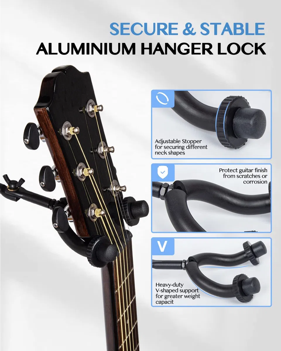 STRICH Gitarren-Wandhalterung, für 8 Gitarren, starker Aluminium-Metall-Gitarrenhalter, verstellbares Gitarren-Display-Set, SMH-08A