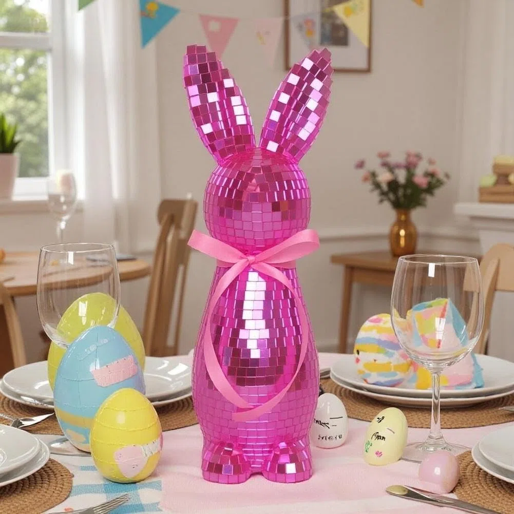Spiegel Discokugel Osterhase Discokugel Dekoration Coole Reflektierende Licht Spiegelkugeln für DJ Club Party, D-isco Tanzparty Tischdekoration Kaninchen Skulpturen und Statuen