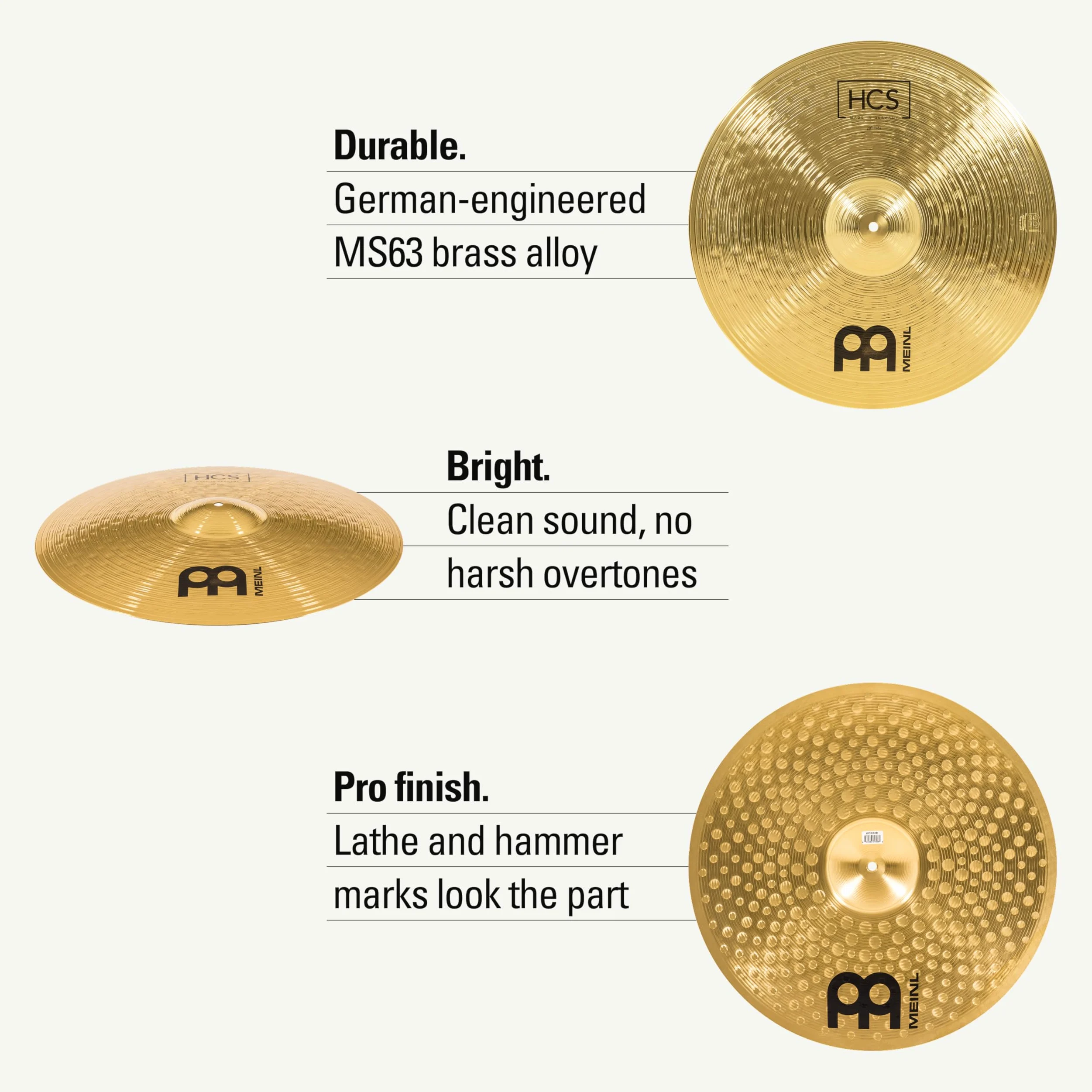 Meinl Cymbals HCS Ride — 20 Zoll (Video) Schlagzeug Becken (50,80cm) Messing, Traditionelles Finish (HCS20R)