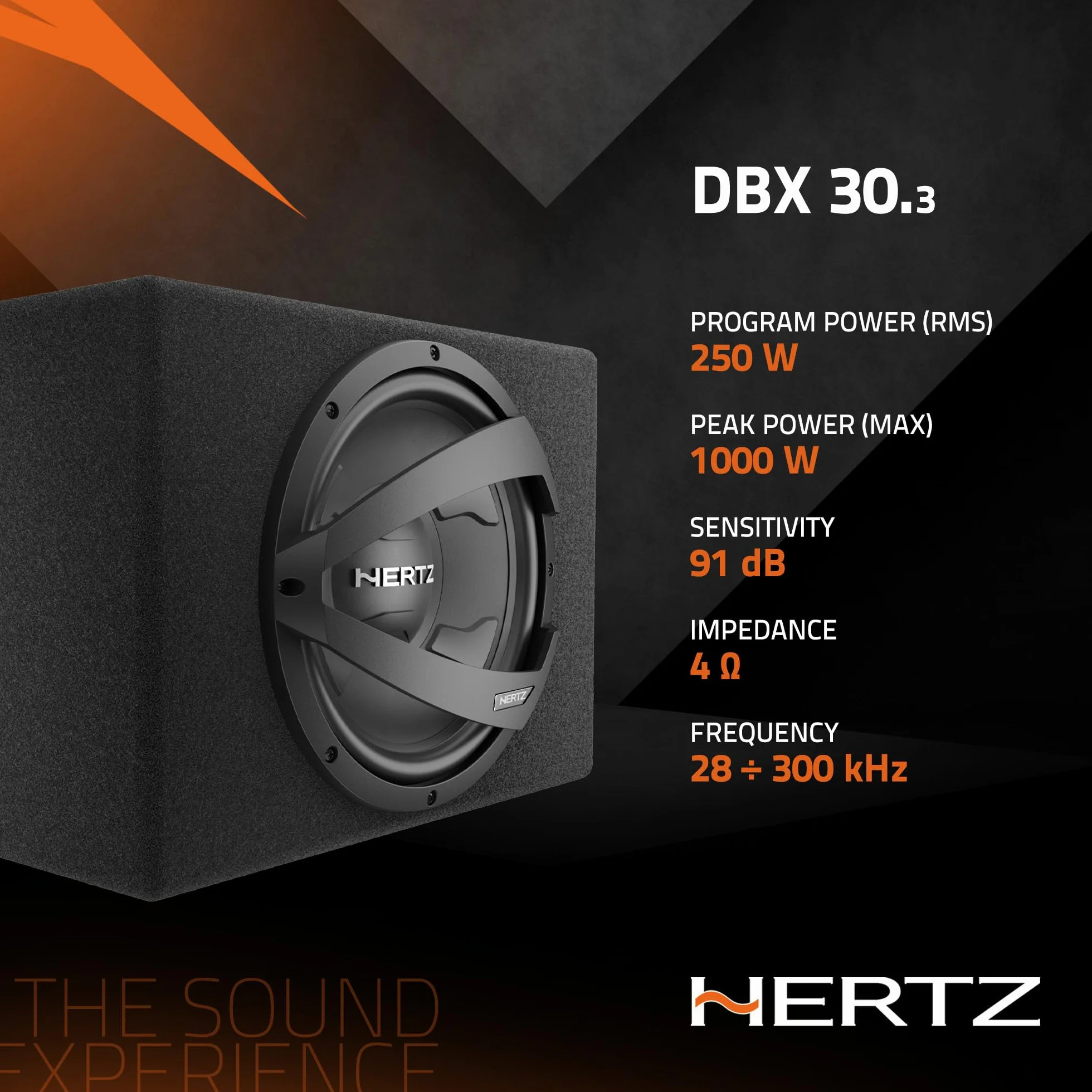 Hertz DBX 30.3 Subwoofer im Bassreflexgehäuse 300 mm, 1000 W | 12 Zoll, Polypropylen mit Glimmer, 250 W RMS, 28-300 Hz, Ferrit-Magnet