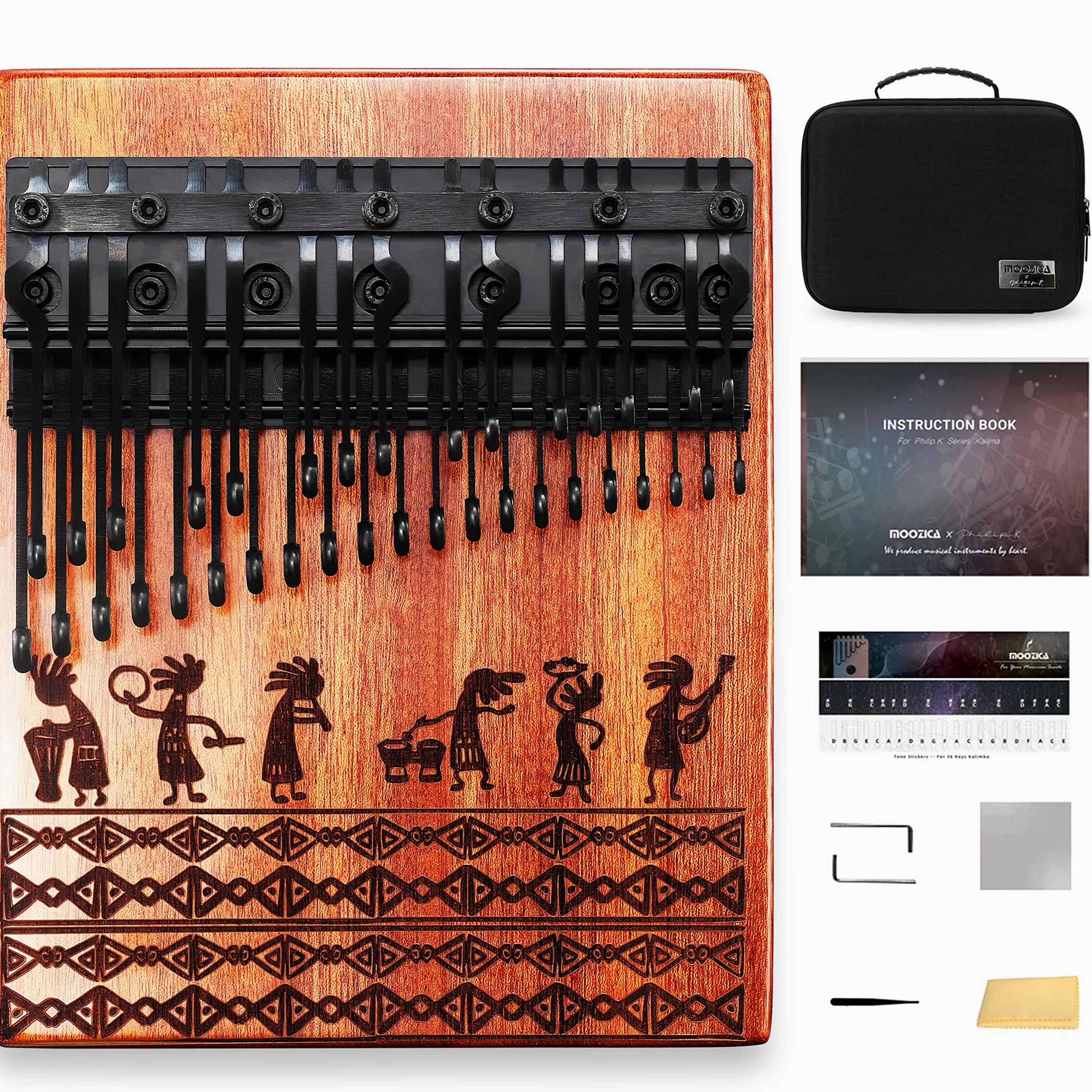 MOOZICA 36 Tasten Chromatisches Kalimba, Doppellagiges Klavierlayout, massiver Mahagoniholz, BKA-36S