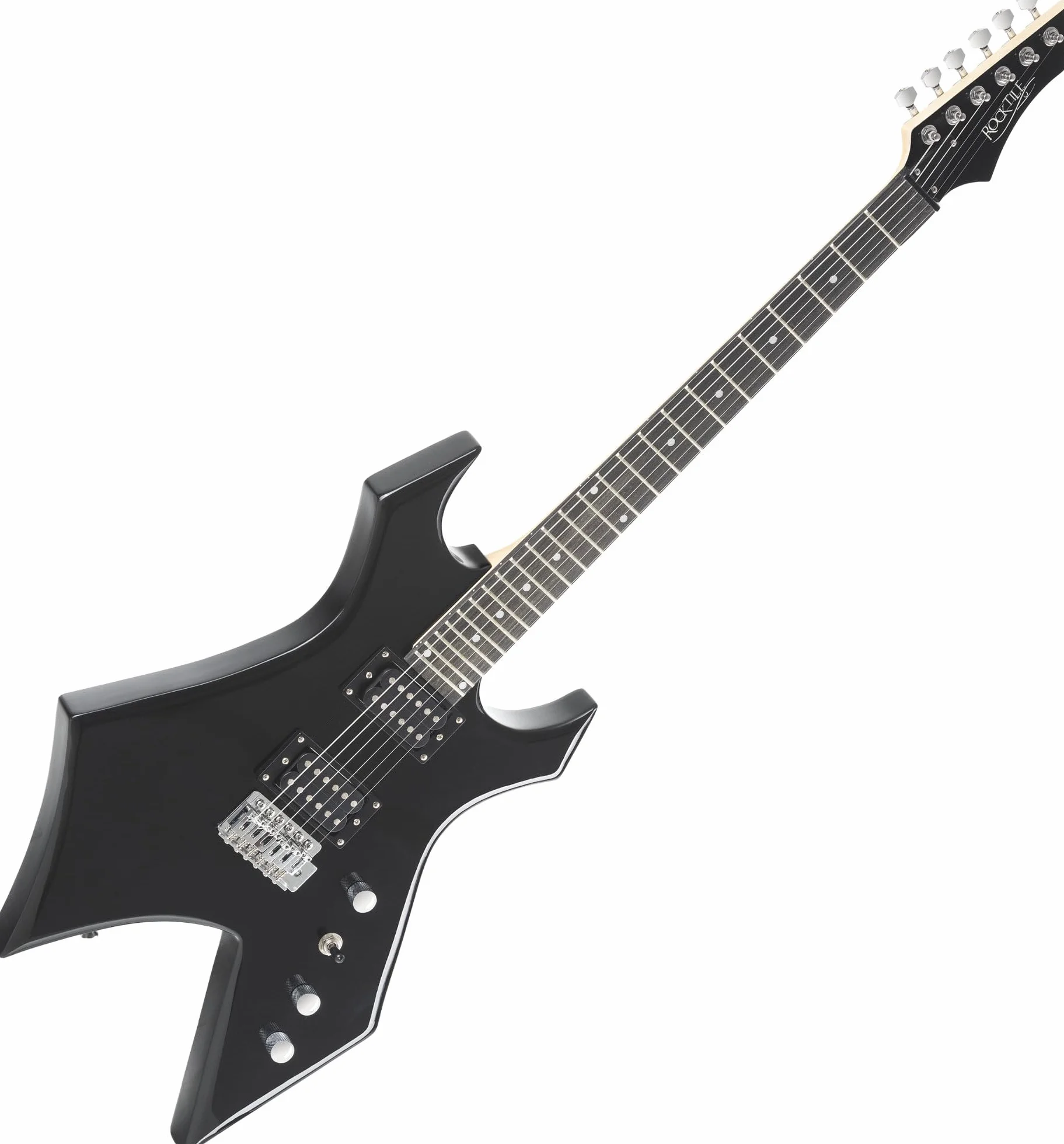 Rocktile Warhead E-Gitarre - Rocktile Heavy-Series - Korpus: Linde - 2 Humbucker Tonabnehmer - 24 Bünde - Griffbrett aus selektiertem Hartholz - Vintage String Thru Tremolo - Black Gloss