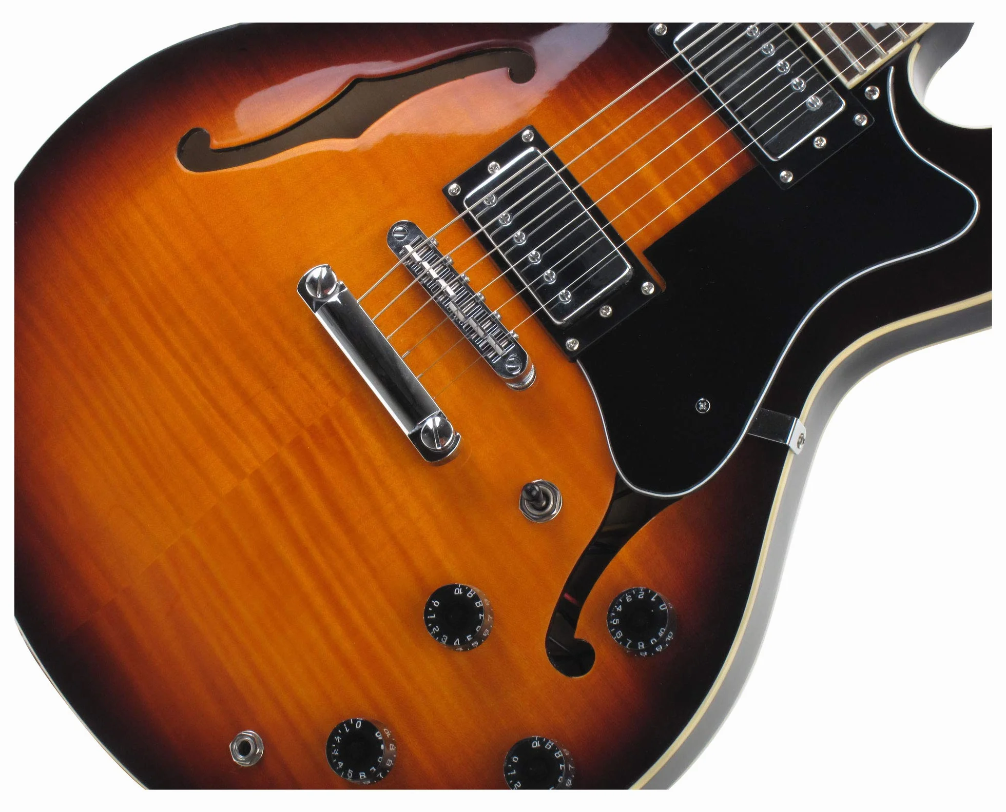 Rocktile Pro HB100-SB E-Gitarre (Halbresonanz/Hollowbody Korpus, 2 Humbucker, Rosenholz Griffbrett, Ahorn Hals, Mensur: 65 cm, Sattelbreite: 43 mm) Sunburst