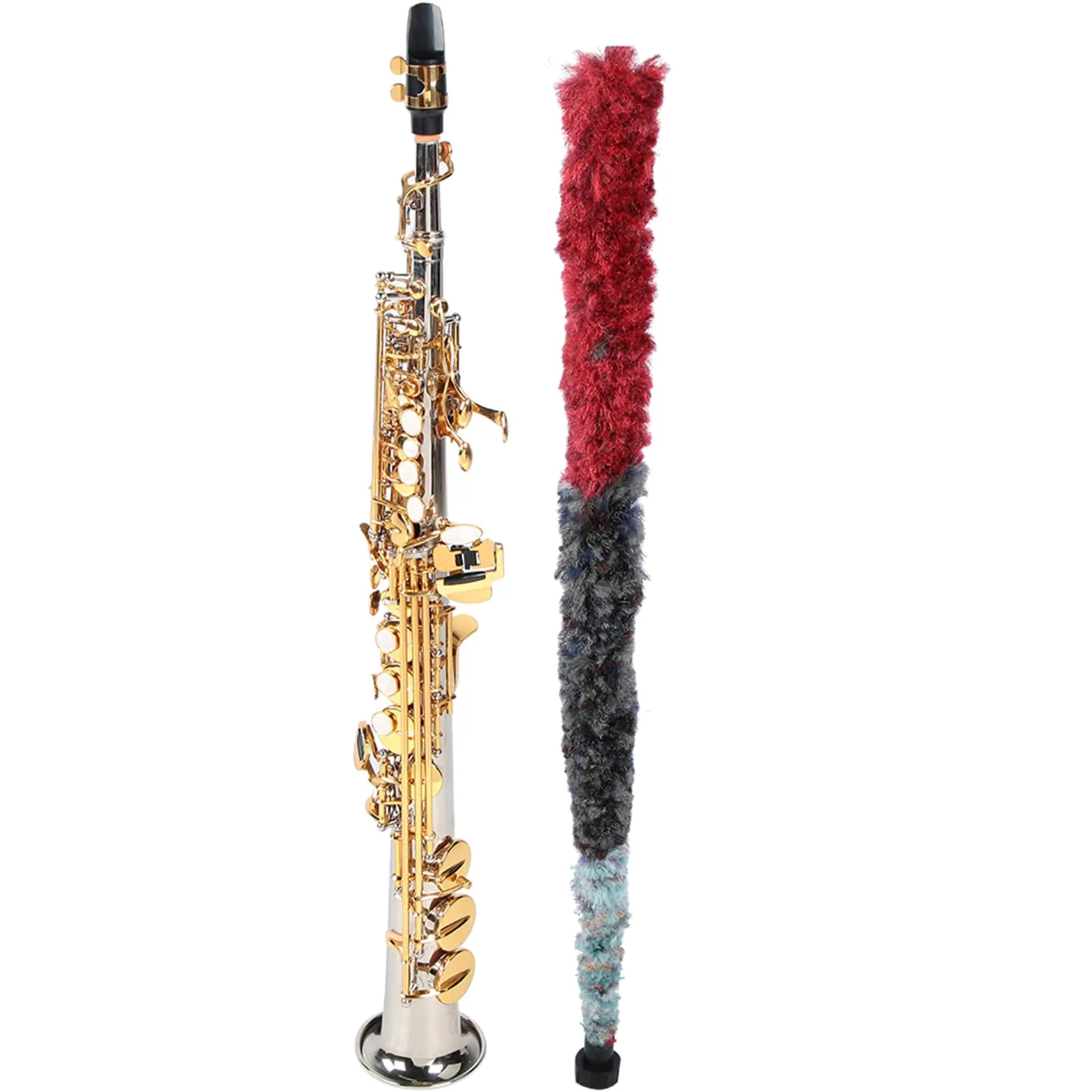 Oumefar-Saxophon aus Messing, 64 X 24 X 16, Professionelles Sopran-Saxophon aus Messing, Gerades Saxophon mit Versilbertem Rohr und Goldenen Tasten, mit Tragetasche