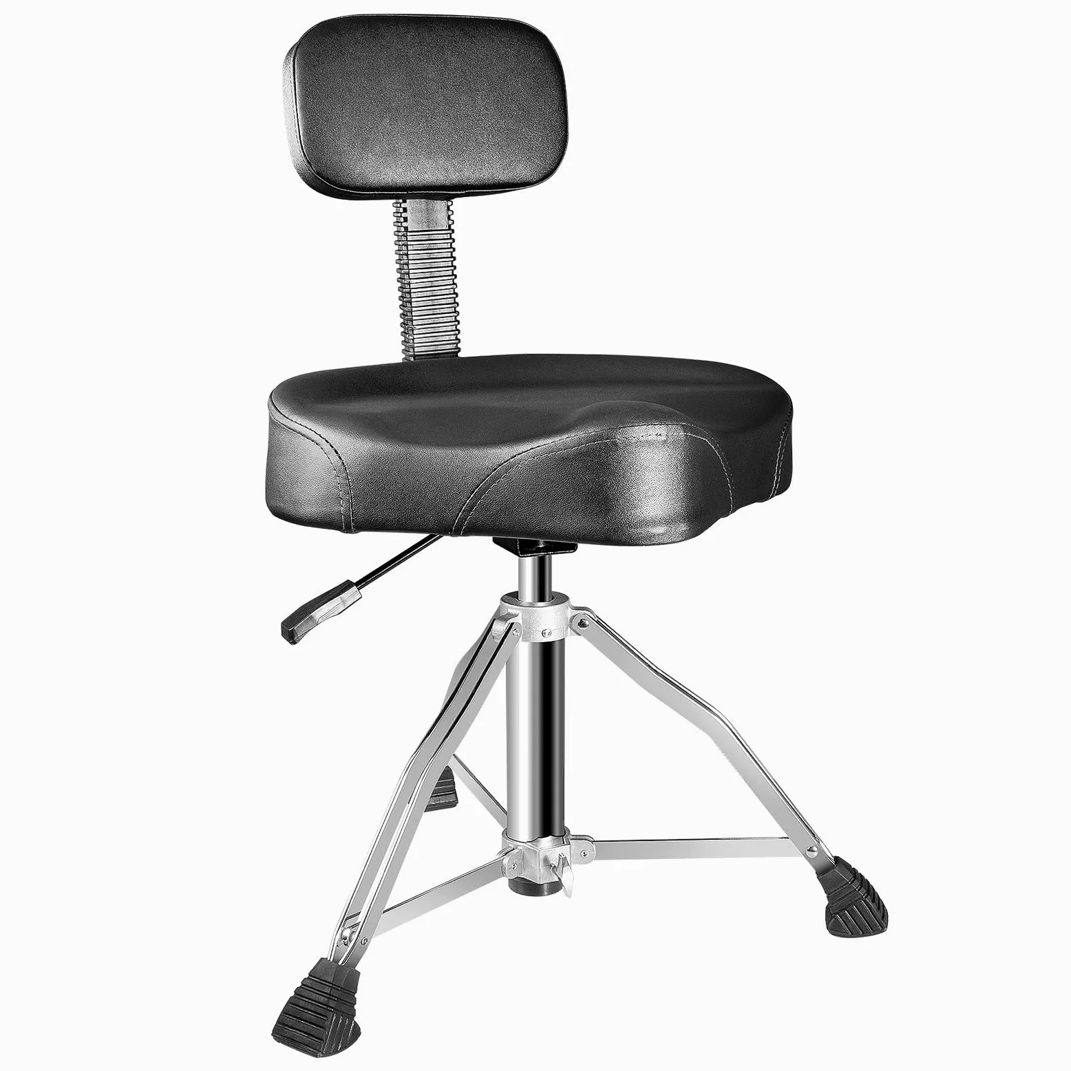 SONICAKE Schlagzeughocker mit Rückenlehne hydraulisch höhenverstellbar von 45-60cm Drumhocker Extra Dicke Polsterung schwarz