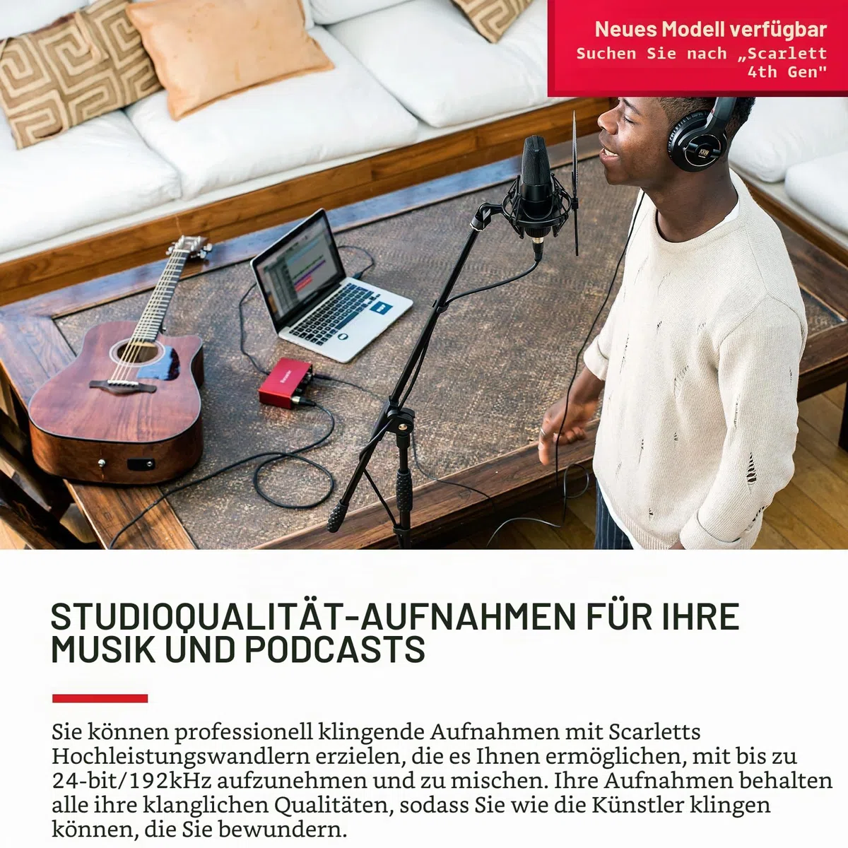 Focusrite Scarlett Solo 3. Gen USB-Audio-Interface-Bundle für Gitarristen, Sänger oder Produzenten. Klang in Studioqualität und sämtliche Software, die du für Aufnahmen und Kompositionen benötigst