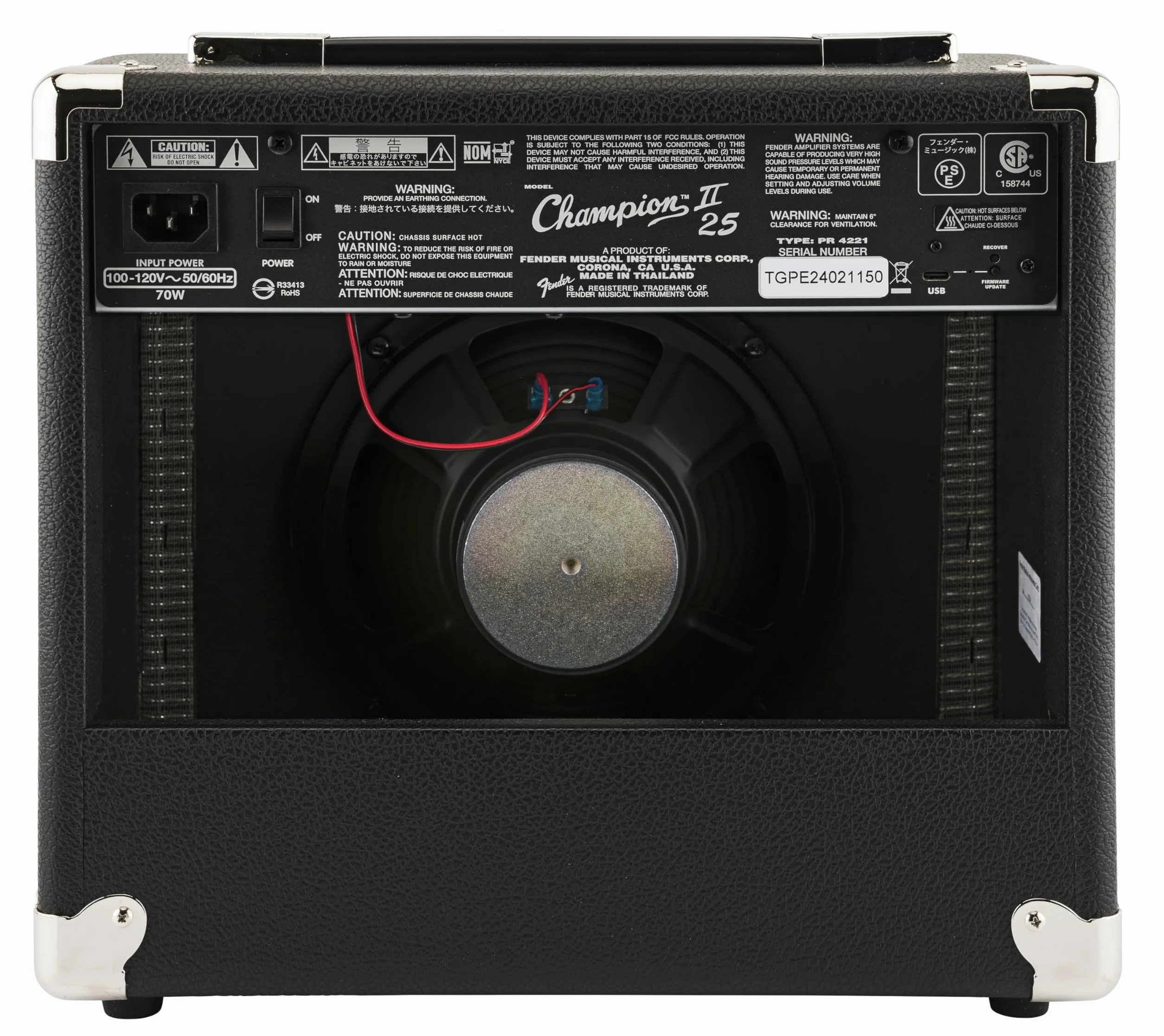 Fender Champion II 25, Combo Guitar Amp, 25W, Suitable for Electric Guitar, More Power, Upgraded Effects and Amp Models, Black/Silver