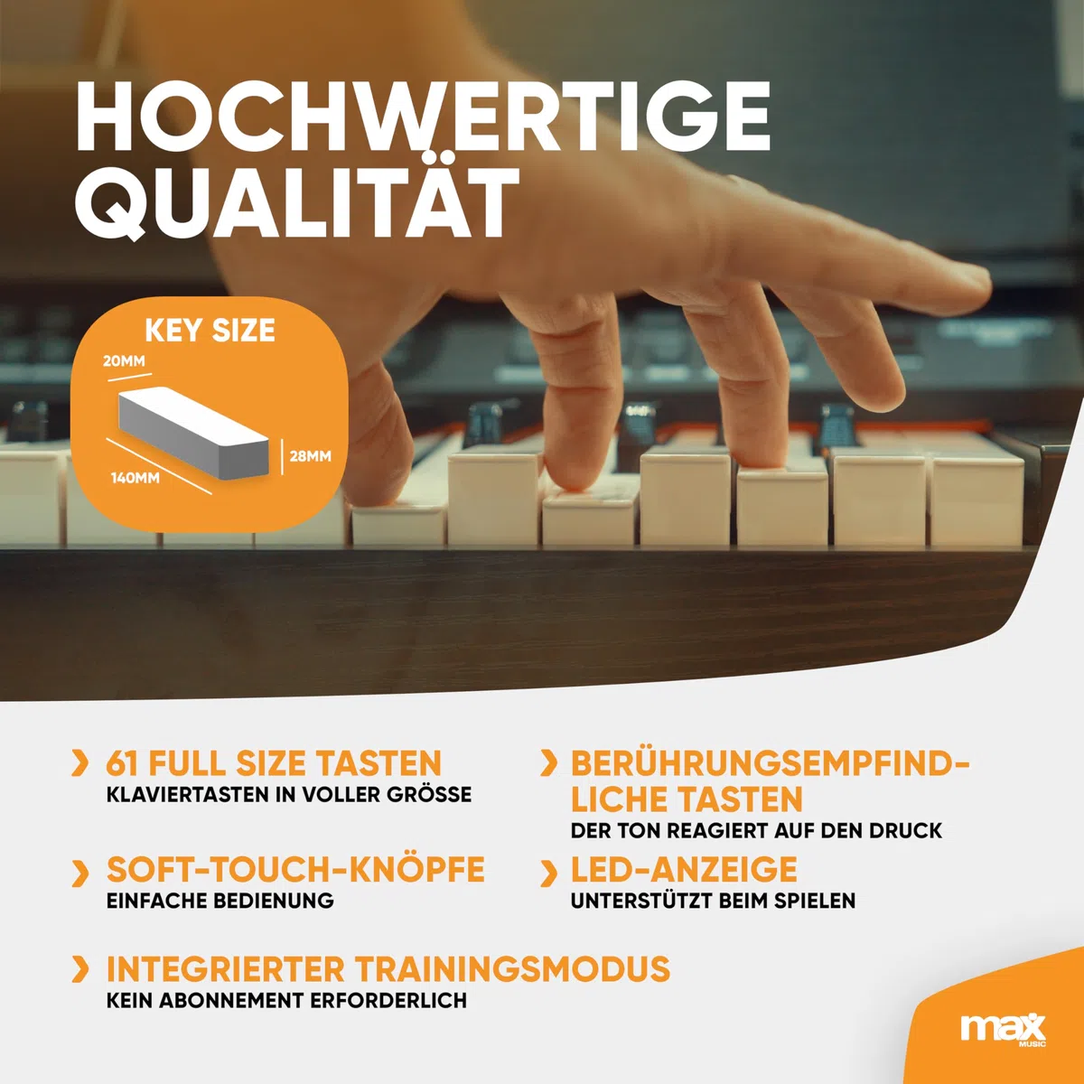 RhapsodyDP61 - Digitales E Piano Keyboard mit 61 Tasten, Keyboard mit Anschlagdynamik, Klavier-Möbel Ständer, 300 Sounds und Rhythmen, 80 Demos, Effekt Akkorde, USB, MIDI, Sustain Anschluss