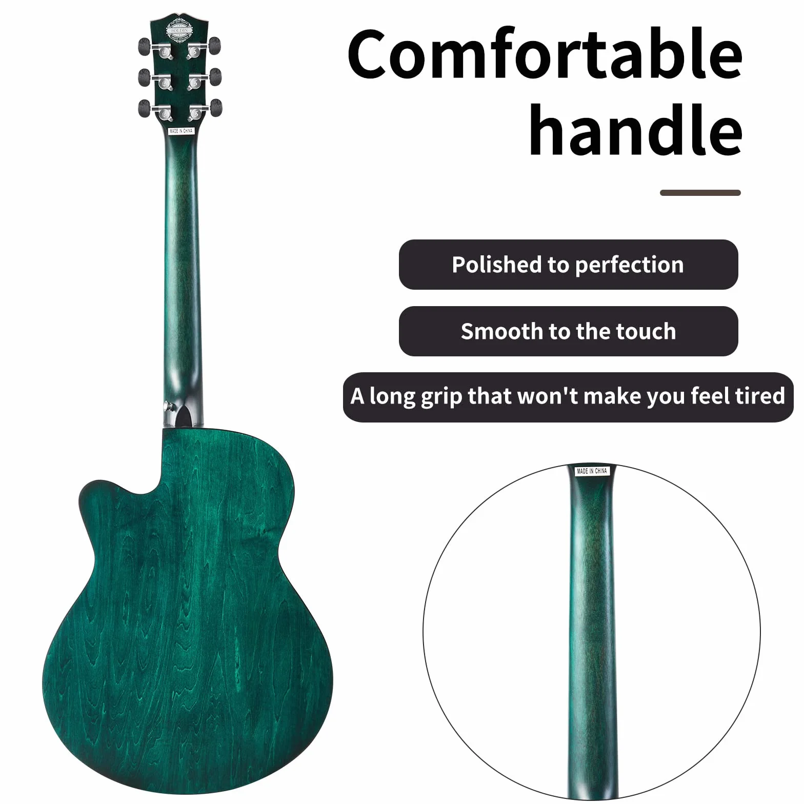 40 Zoll Akustikgitarre Premium Massive Fichtendecke Guitarre Bundle Kit mit Gigbag,Gitarrenständer,Stimmgerät,Gurt,Kapodaster,Saiten,Reinigungstuch und Plektren (Nilblau)