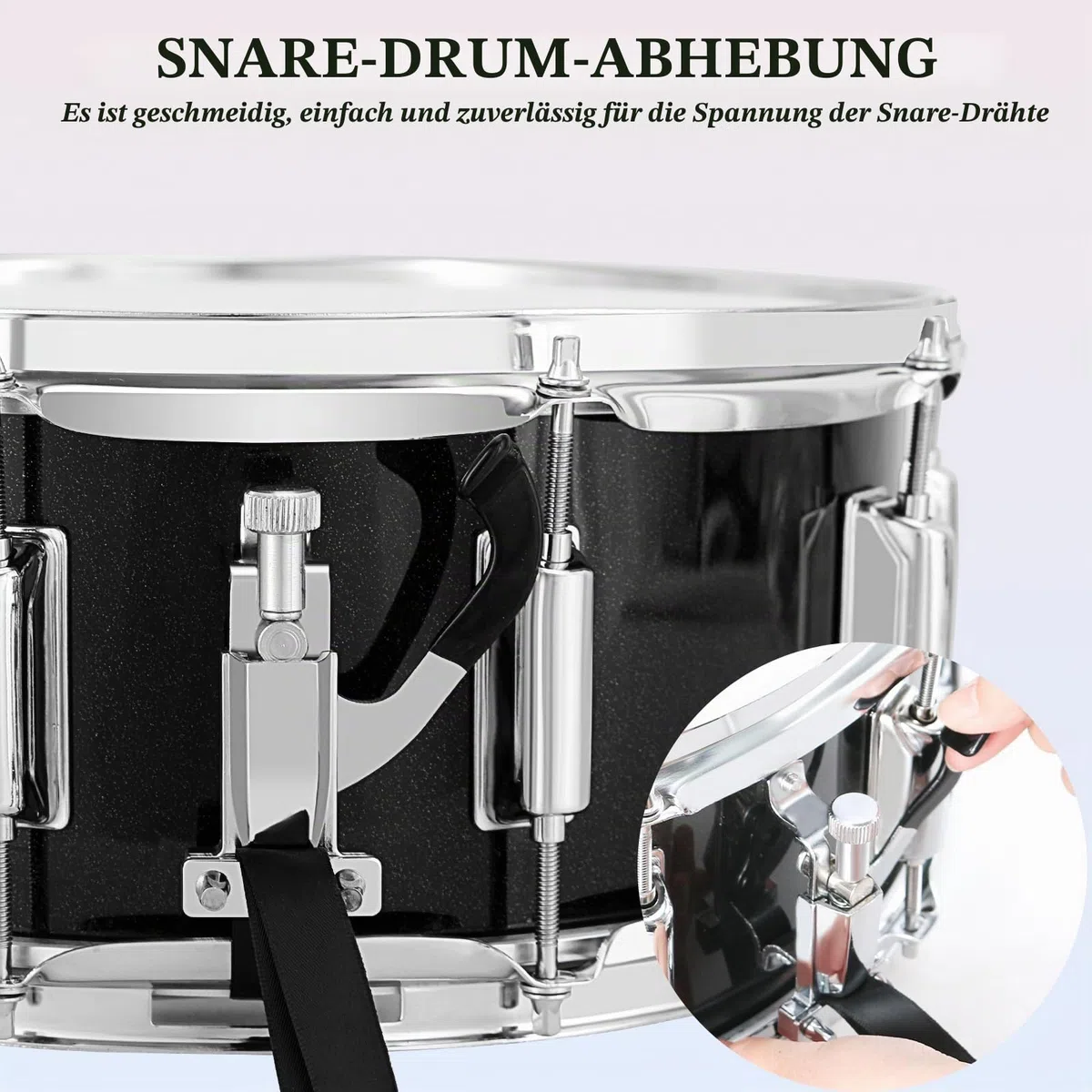 EASTROCK Snare Drum 14x5.5 Zoll mit Gigbag, Drumsticks, Schlagzeugtasten, Schwarz