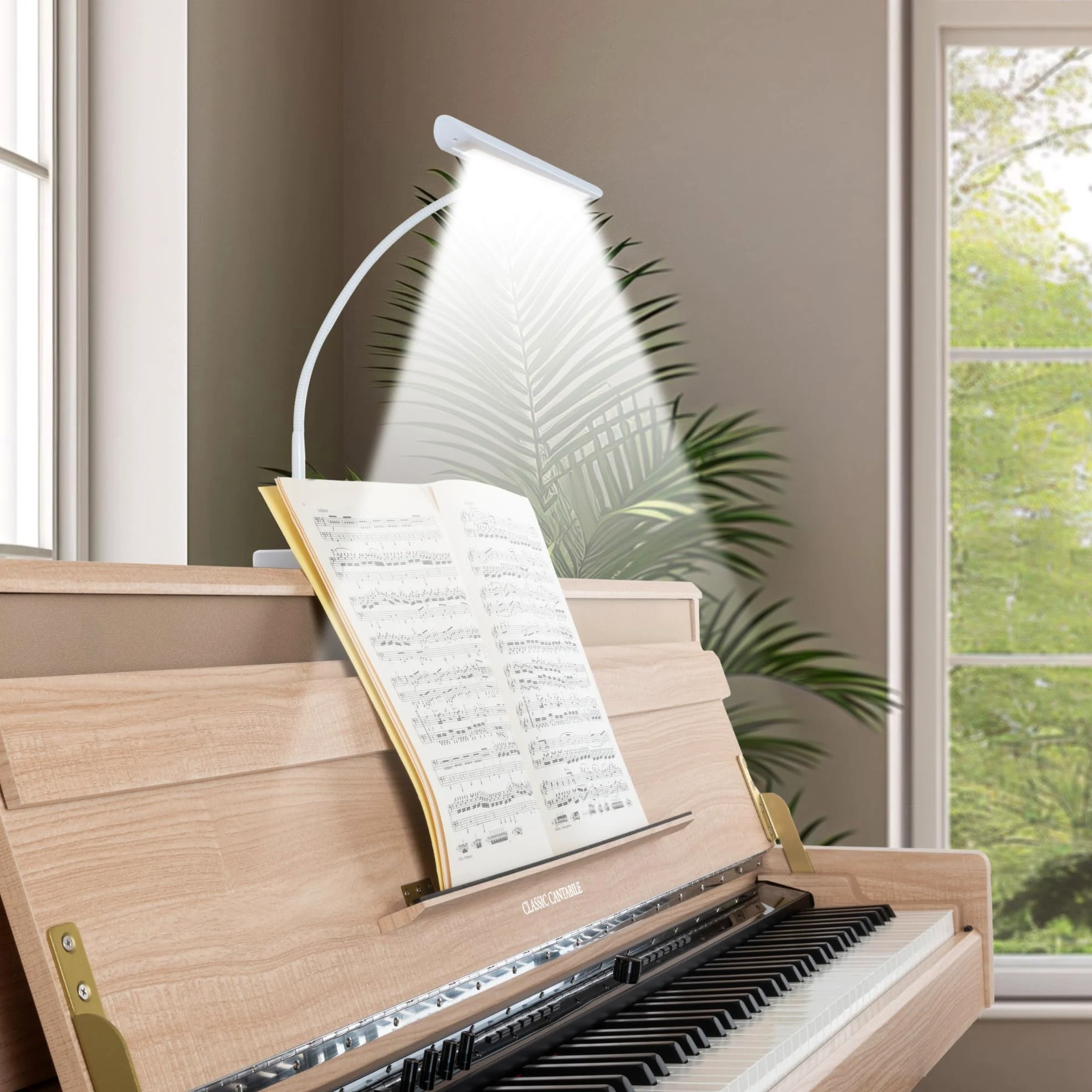 Classic Cantabile WM Pianoleuchte Easy Dimmbare Klavierlampe mit Memory-Funktion 18 LEDs Warm-weißes Licht Touch Schwanenhals Tischlampe Weiß