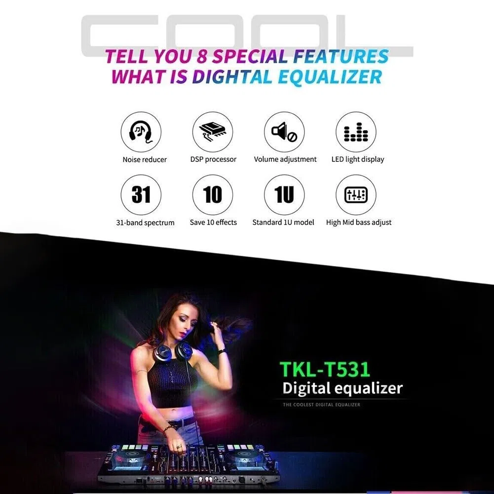 HpLive 31-Band Digital Stereo Equalizer Spektrumanalysator mit DSP-Verarbeitung für Heimkino und Tonstudio Schwarz