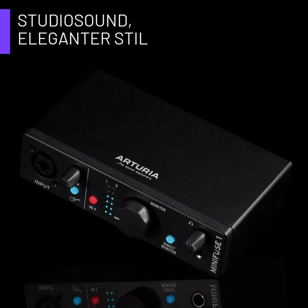 Arturia - MiniFuse 1 - Kompaktes USB-Audio-Interface mit Kreativer Software für Hochwertige Aufnahmen, Produktion, Podcasting, Gitarre - Schwarz