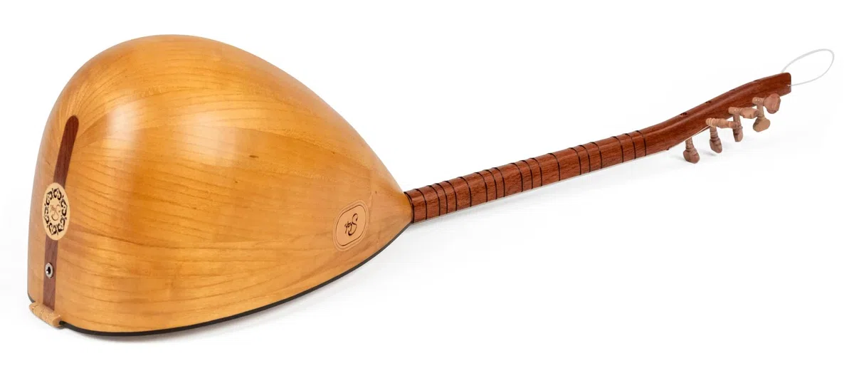 Türkisches kurzes Saz Baglama, Maulbeerholz, eingebauter Tonabnehmer, Saiten, Plektren, Koffer