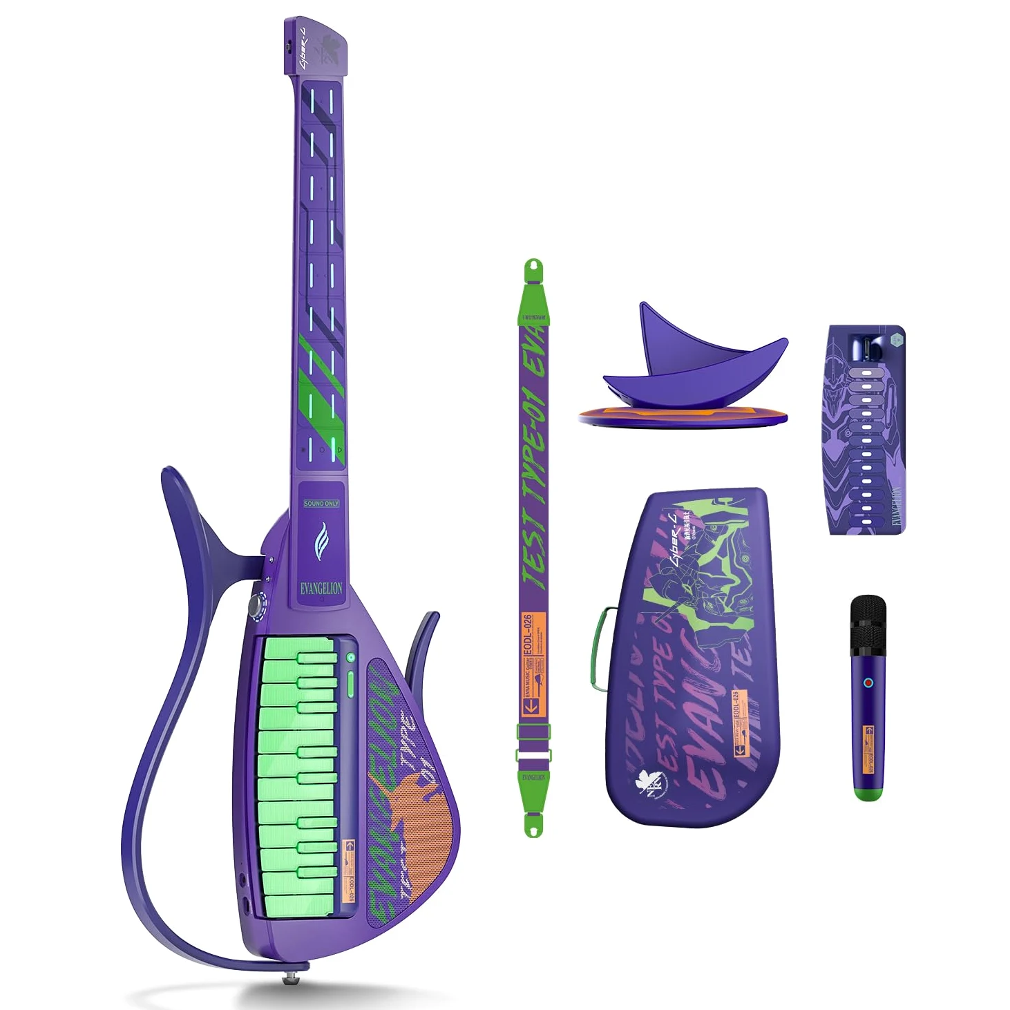 Enya CYBER-G Smart E-Gitarre – Offizielle Evangelion Kollaboration, Innovative Saitenlose E- & Akustikgitarre aus Carbonfaser mit App-Learning, Effekten & Bluetooth, Tragbare Reisegitarre