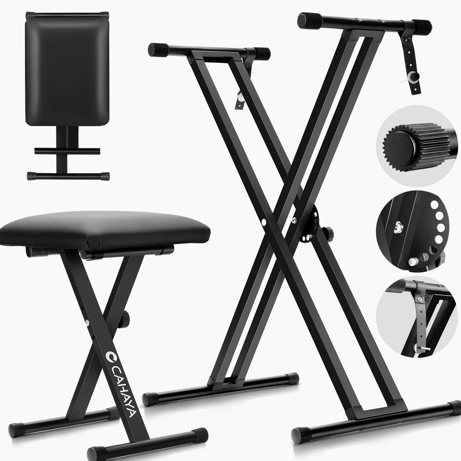 CAHAYA Keyboardständer und Keyboard Bench 6 Stufen Höhenverstellbar Doppel X-Frame für 61 76 88 Tasten Tragfähigkeit 168 kg Schwarz