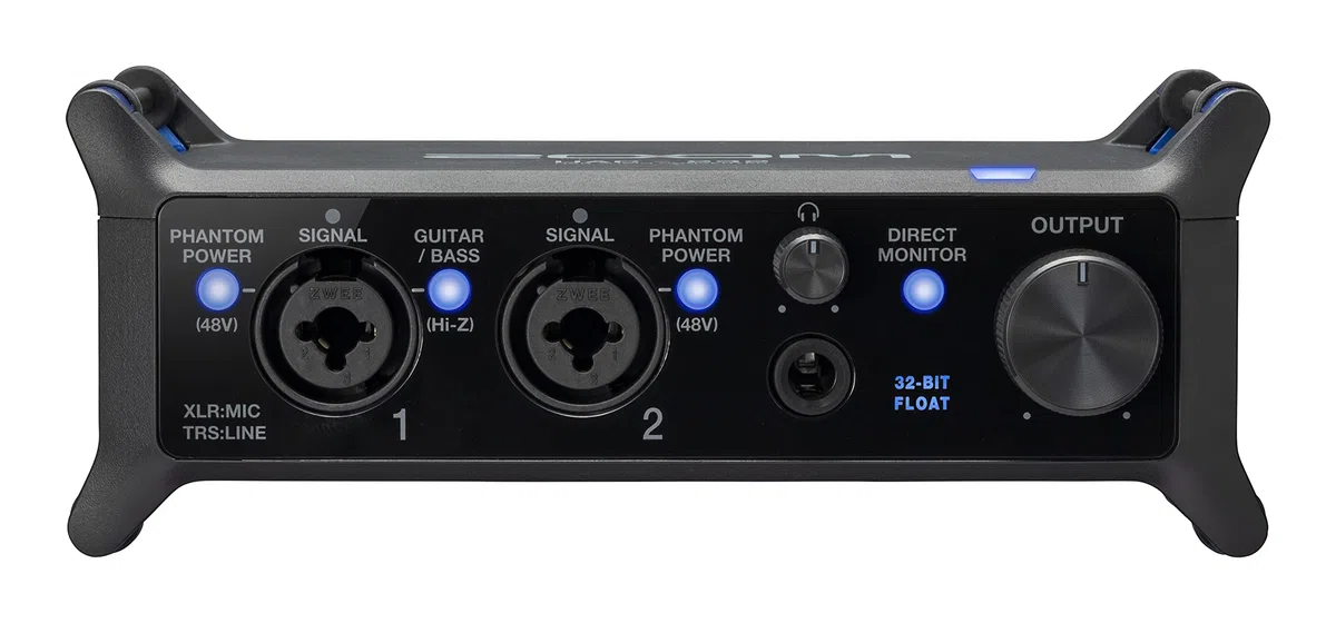 ZOOM UAC-232 Professionelles 32-Bit Float Audio Interface, für Musikproduktion, Podcasting & Livestreaming in hoher Qualität und Dynamik ohne Übersteuerung, Schwarz & Blau