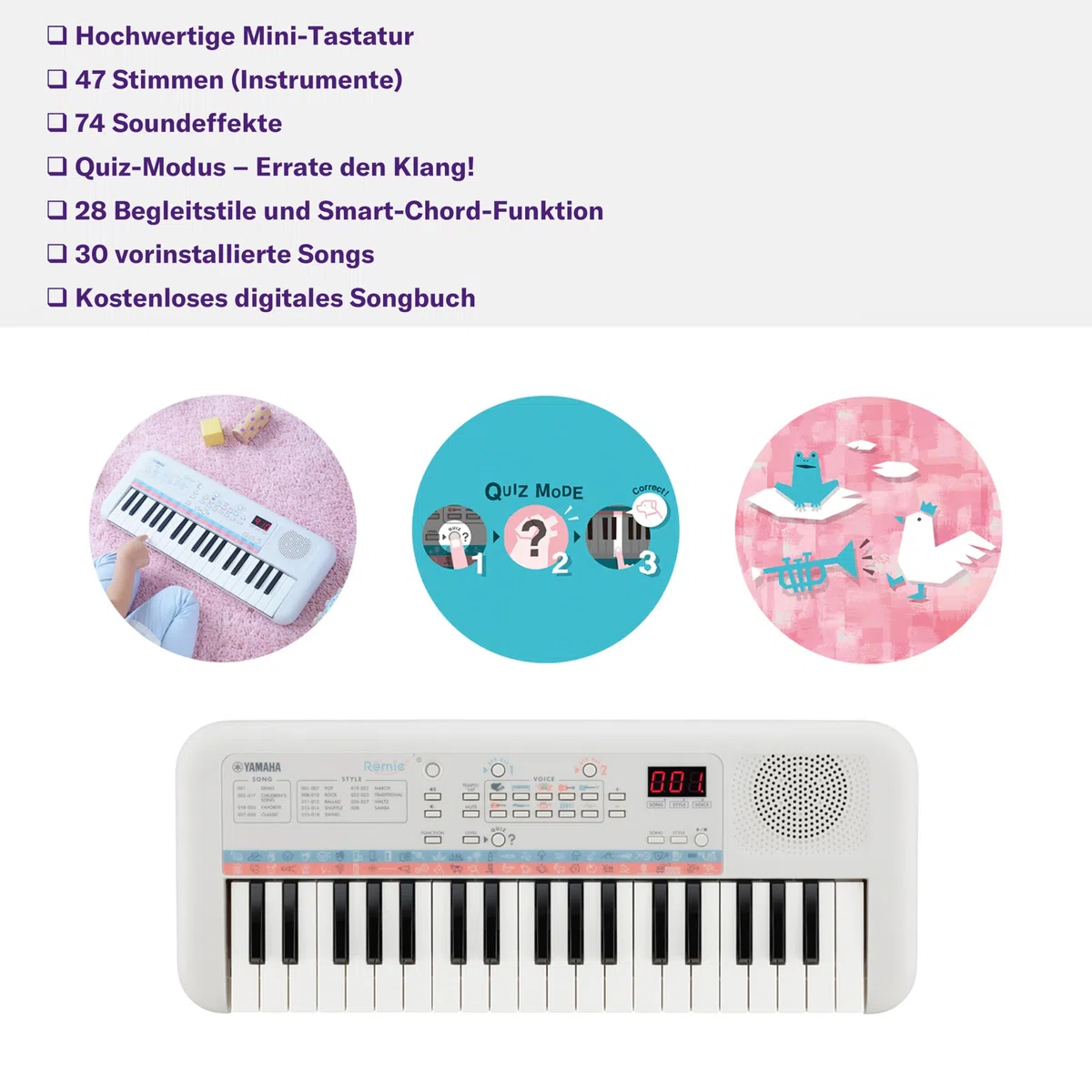 Yamaha Remie PSS-E30 Mini Keyboard, weiß – Kompaktes Keyboard für Kinder mit Mini-Tastatur