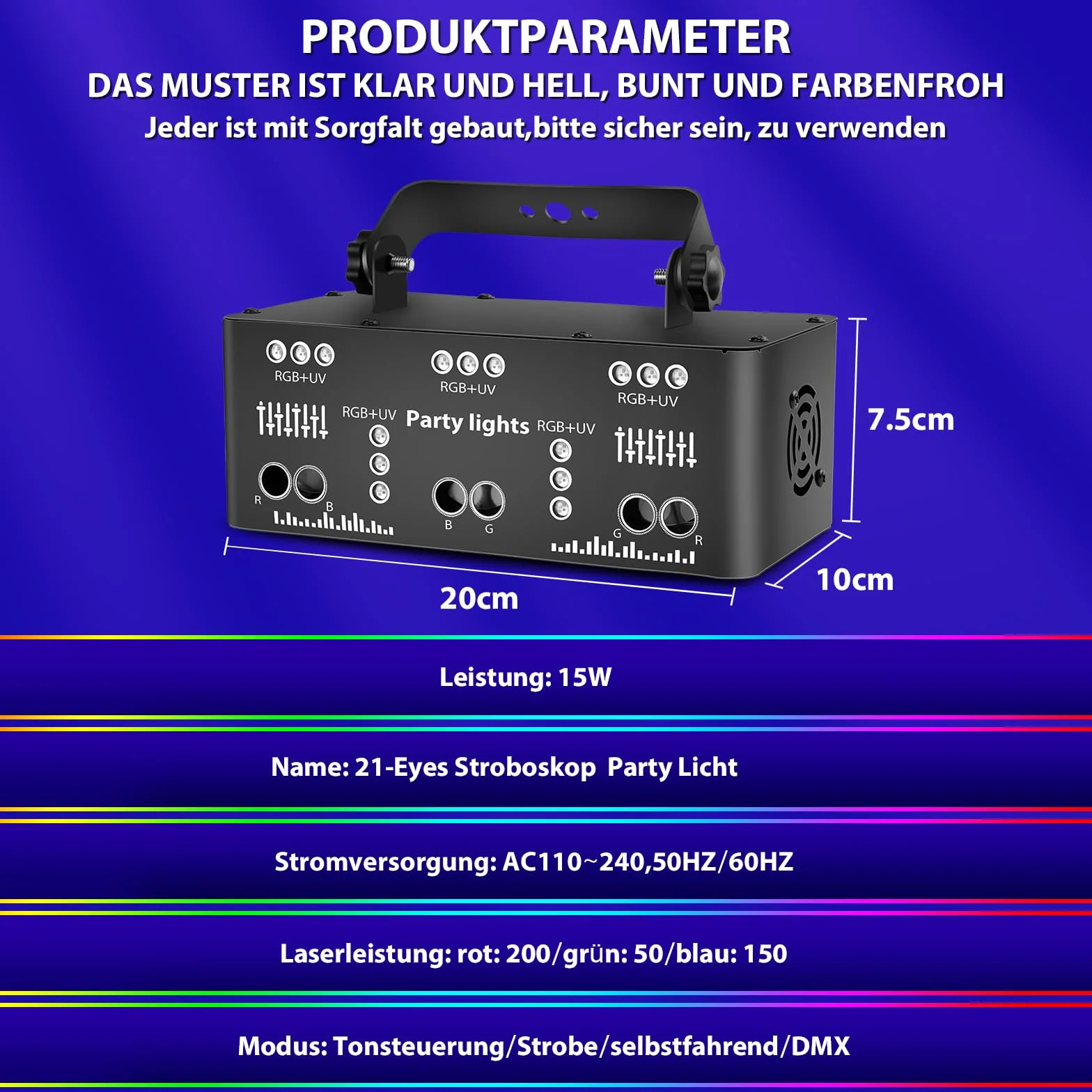 Discolicht Partylicht, LED RGB Licht DJ Projektor Musikgesteuert DJ Disco Lichter, DMX Effektstrahler Für KTV Familientreffen Hochzeit Geburtstag Halloween (LTB337021)