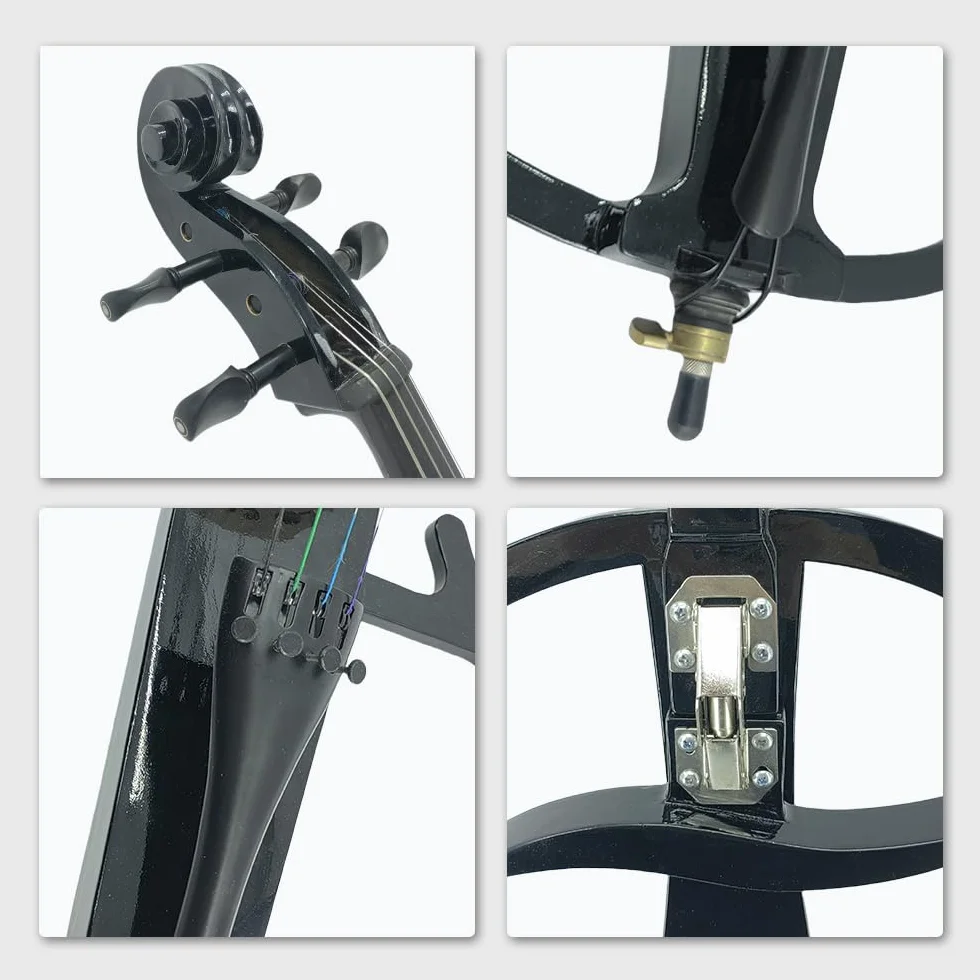 Elektrisches Cello-Set für Anfänger (inklusive leichter Cellophan-Tasche, Stereo-Kopfhörer, Premium-Cellobogen, Brücke, Kolophonium) für erwachsene Schüler (03)