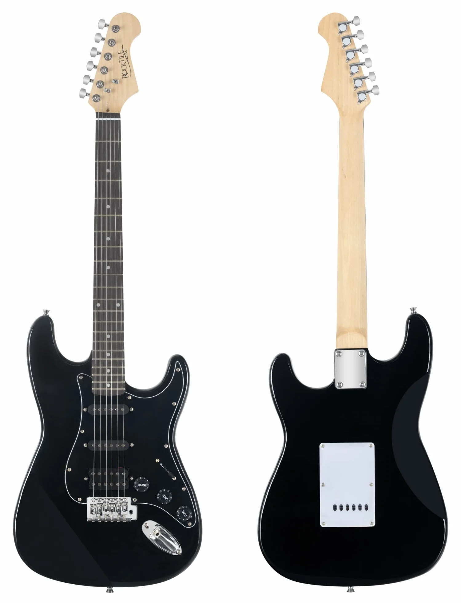 Rocktile Banger's Power Pack Komplettset E-Gitarre mit Single Coil und Humbucker Pickups Schwarz (Verstärker, Tasche, Kabel, Gurt, Plecs, Tremolo, Ersatzsaiten und Schule mit CD/DVD)