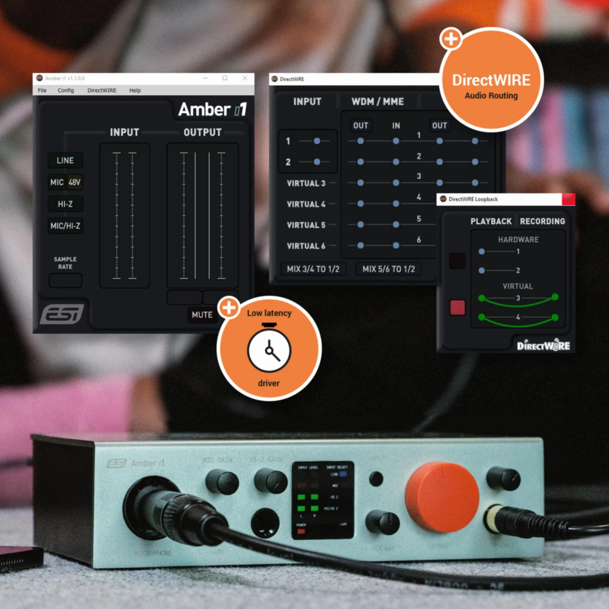 ESI Amber i1 | Professionelles 24-bit / 192 kHz USB Audio Interface mit 2 Eingängen und 2 Ausgängen