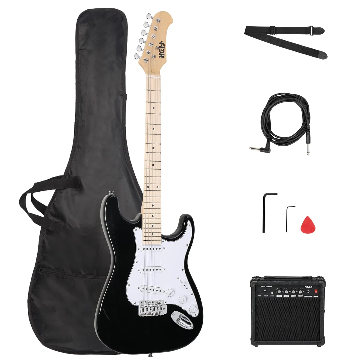 LEADZM E Gitarre Set, 39 Zoll Electric Guitar mit 20W Lautsprecher, Inklusive Gitarrentasche, Plektrum, Gurt, Verbindungskabel, Geeignet für Anfänger (Schwarz)