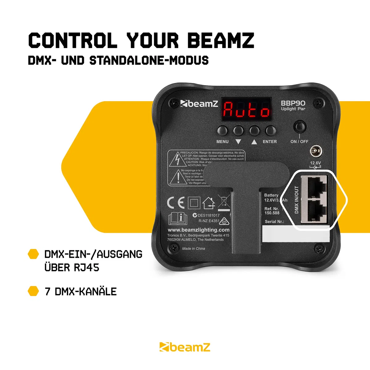 BeamZ BBP90 Uplight LED Par Strahler 4x 4 Watt, bis zu 20h Akku, Bühnenbeleuchtung 2er Set für DJ Pult, Bühnenlicht, DMX-LAN, Partylicht Musikgesteuert, Bühnenequipment, mit Fernbedienung