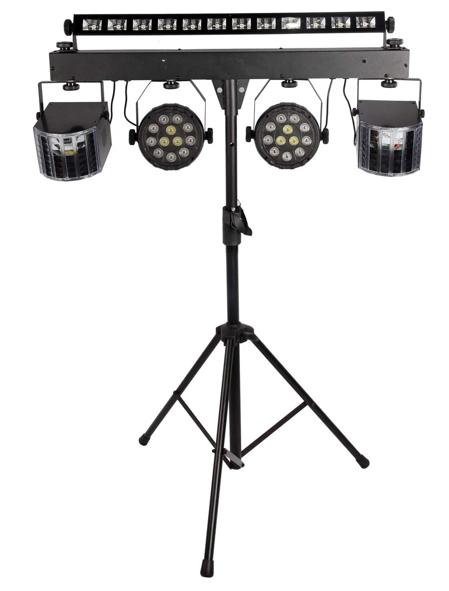 E-Lektron STAGE-BAR 5-fach LED RGBW & UV DMX Lichteffekt Lichtanlage Set mit Stativ, inkl. Tragetasche