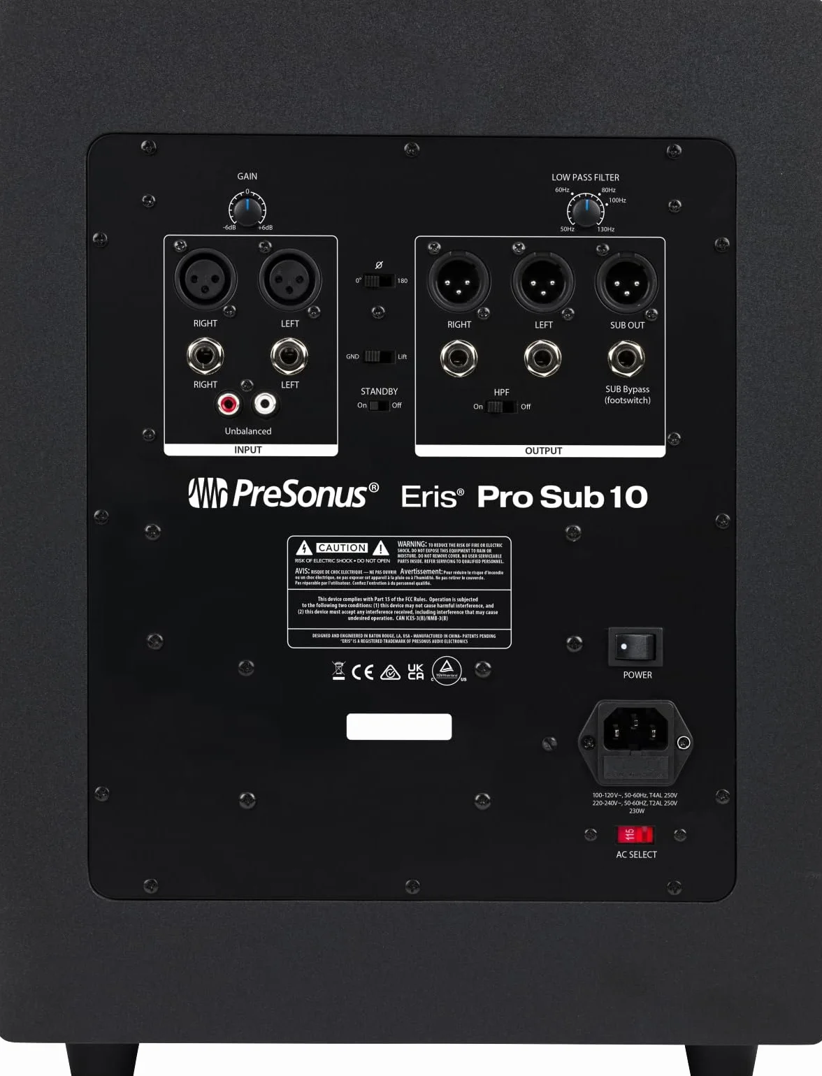 PreSonus Eris Pro Sub 10 – 10-Zoll-Aktiv-Studio-Subwoofer mit Frontabstrahlung, inklusive Fußschalter