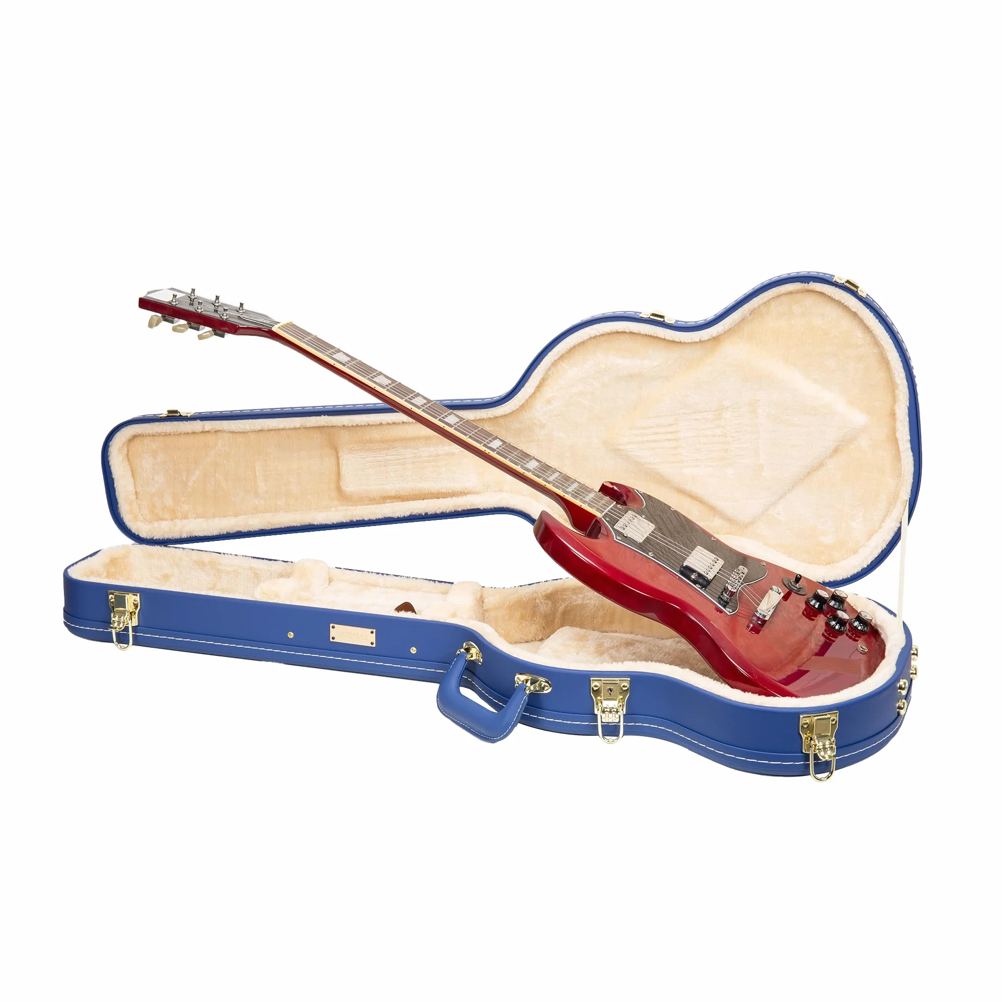 Crossrock Designer Series Holzkoffer für Gibson SG Elektrogitarren - Sicherheitsschloss, Metallfüße, Lagerraum - Lebhafter Blau (CRW520SGVB)