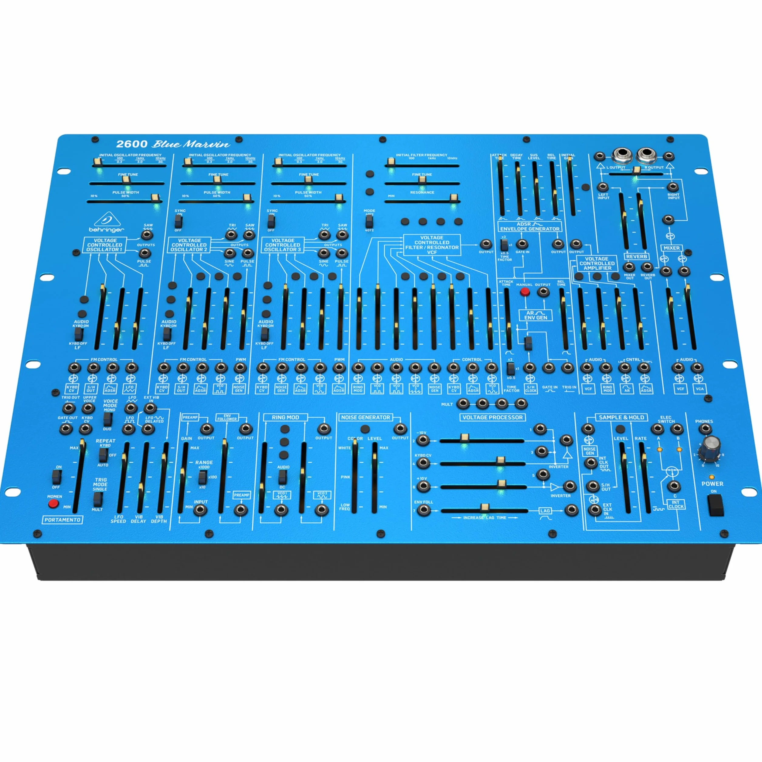 Behringer 2600 BLUE MARVIN Special Edition halbmodularer analoger Synthesizer mit 3 VCOs und Multi-Mode-VCF im 8U-Rack-Mount-Format